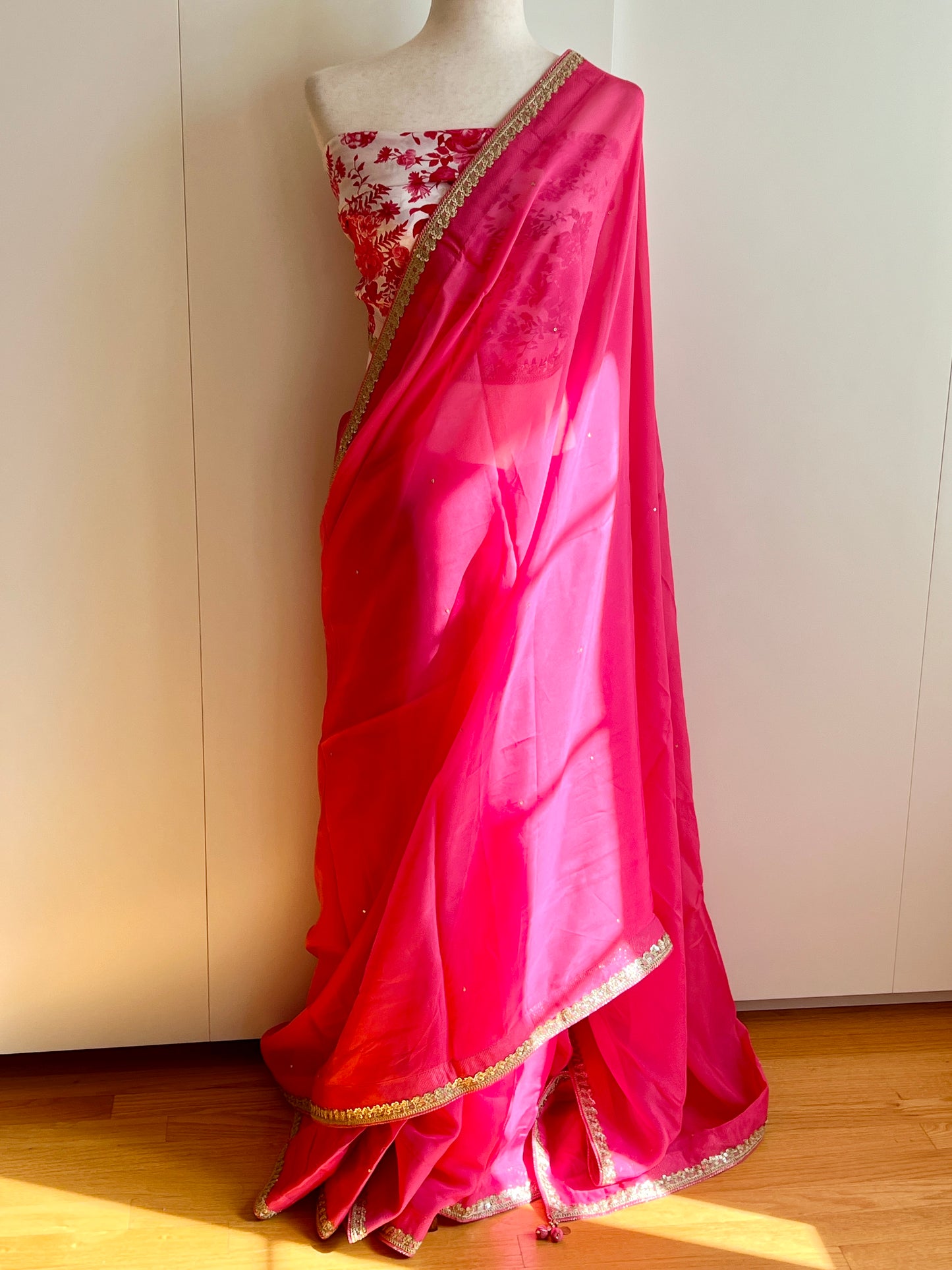 Pink Viscose Organza Embroidered Saree