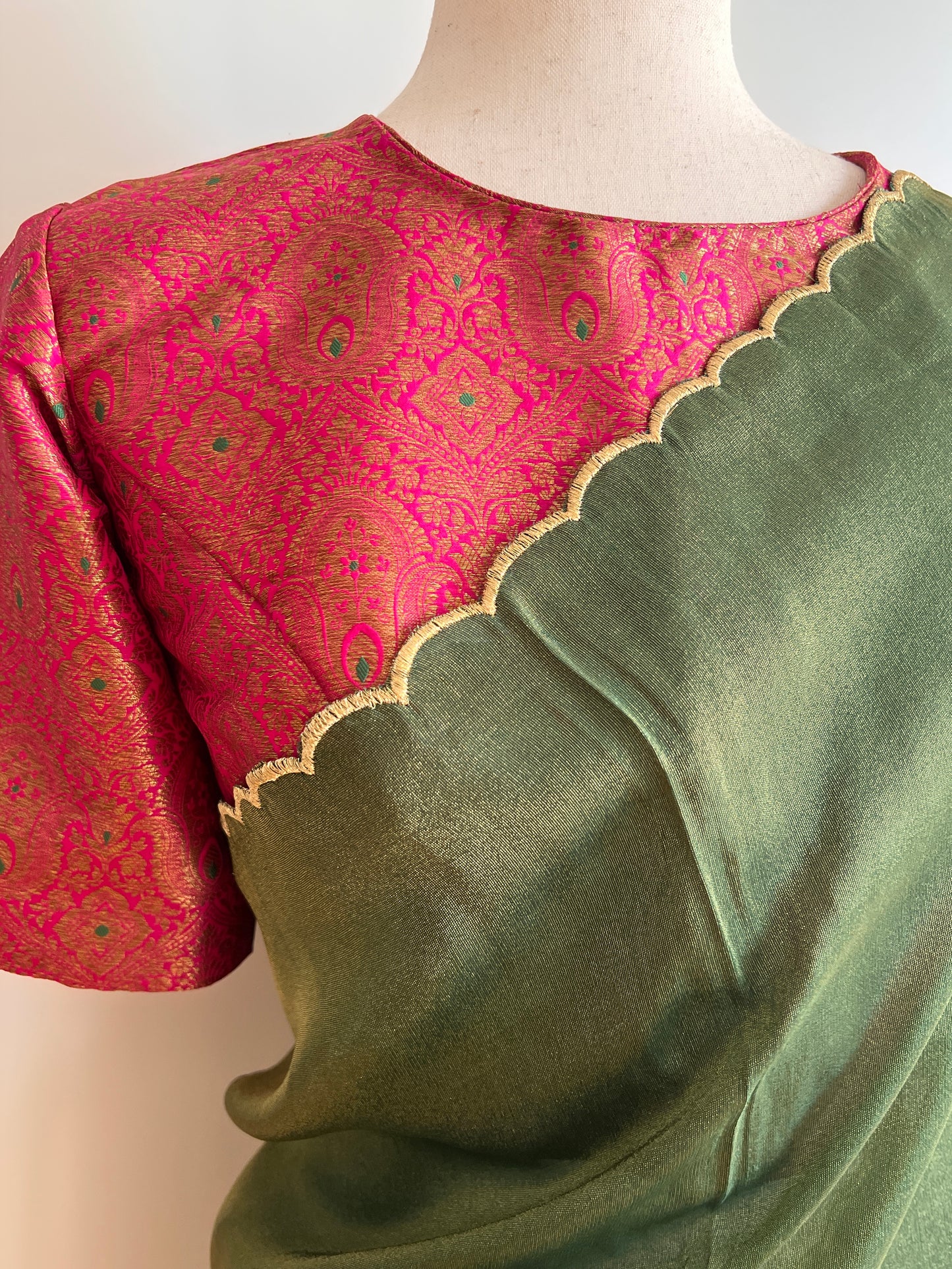 Green Tissue Silk Scalap Saree Only