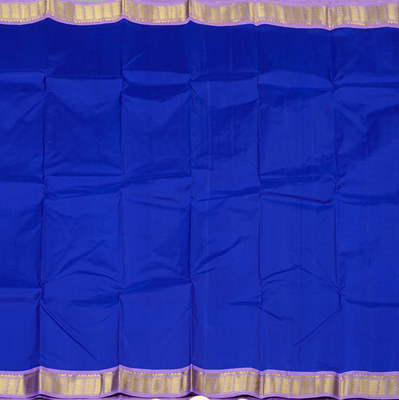 Blue Handloom Kanchipuram Silk Saree with Lilac Color Border with unstitched blouse material