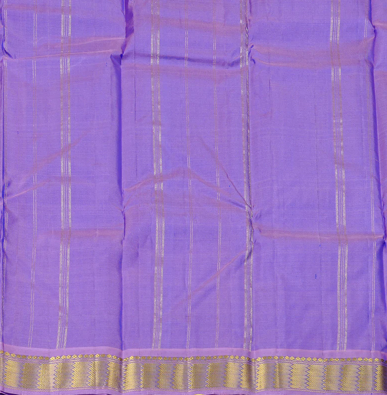 Blue Handloom Kanchipuram Silk Saree with Lilac Color Border with unstitched blouse material
