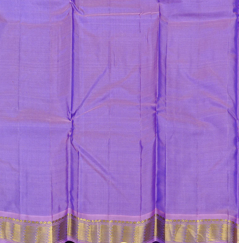 Blue Handloom Kanchipuram Silk Saree with Lilac Color Border with unstitched blouse material