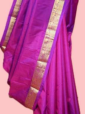 Purple Kanchipuram silk saree with Unstitched running blouse material