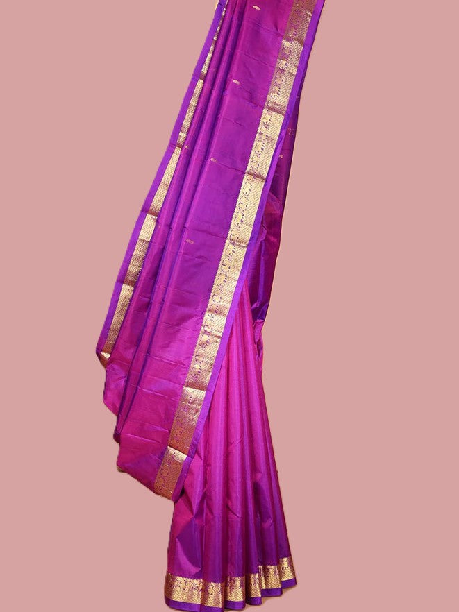 Purple Kanchipuram silk saree with Unstitched running blouse material