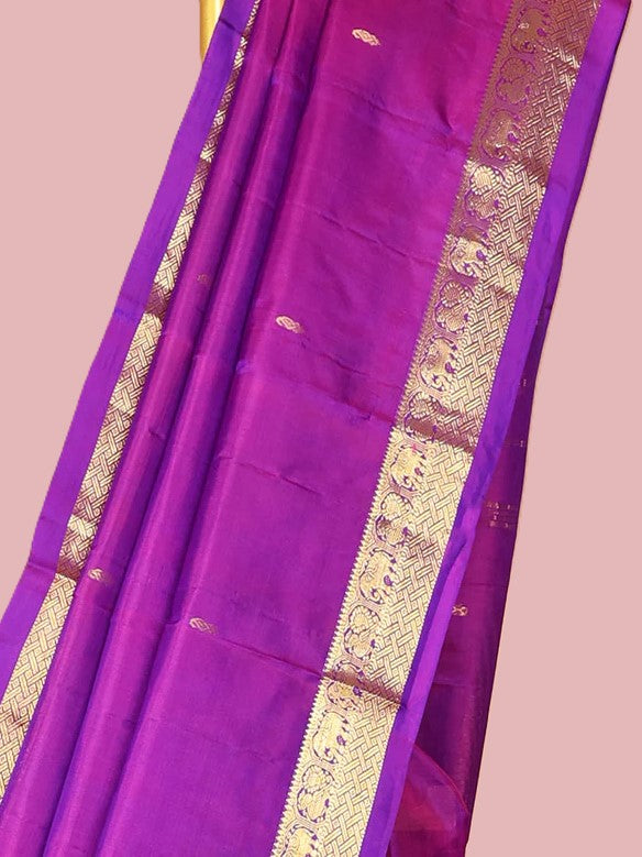 Purple Kanchipuram silk saree with Unstitched running blouse material