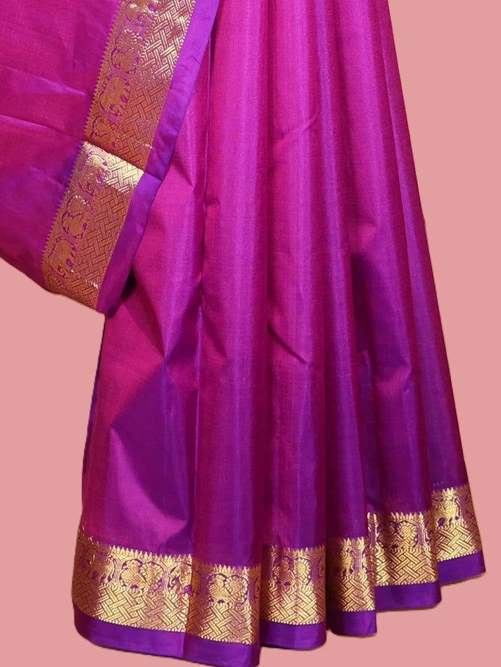 Purple Kanchipuram silk saree with Unstitched running blouse material