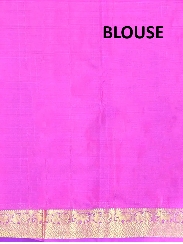 Purple Kanchipuram silk saree with Unstitched running blouse material