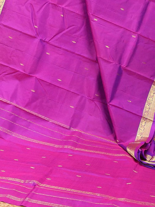 Purple Kanchipuram silk saree with Unstitched running blouse material