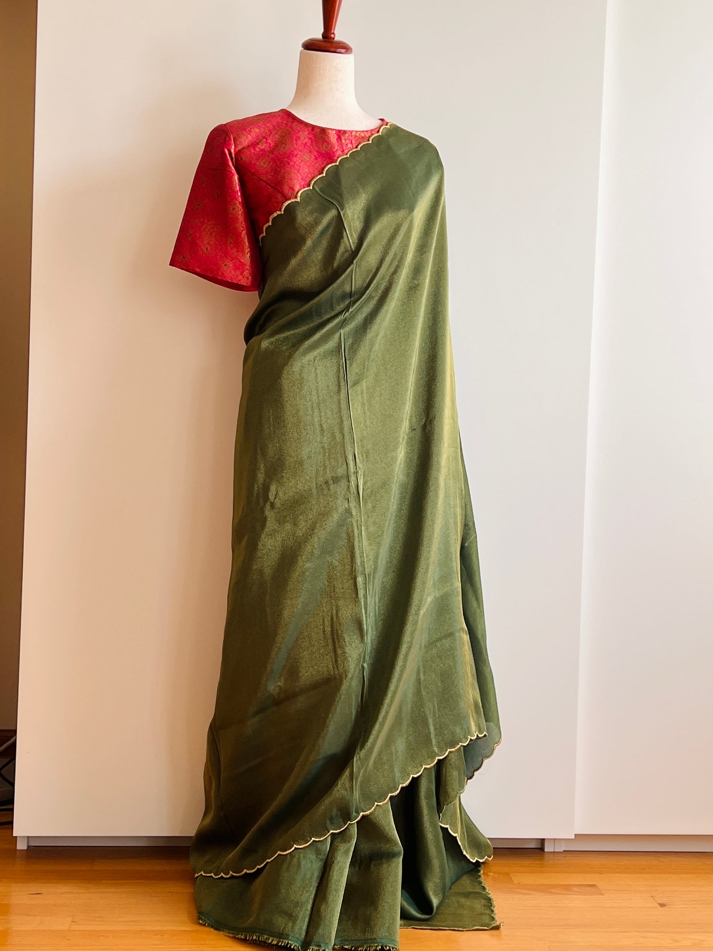 Green Tissue Silk Scalap Saree Only