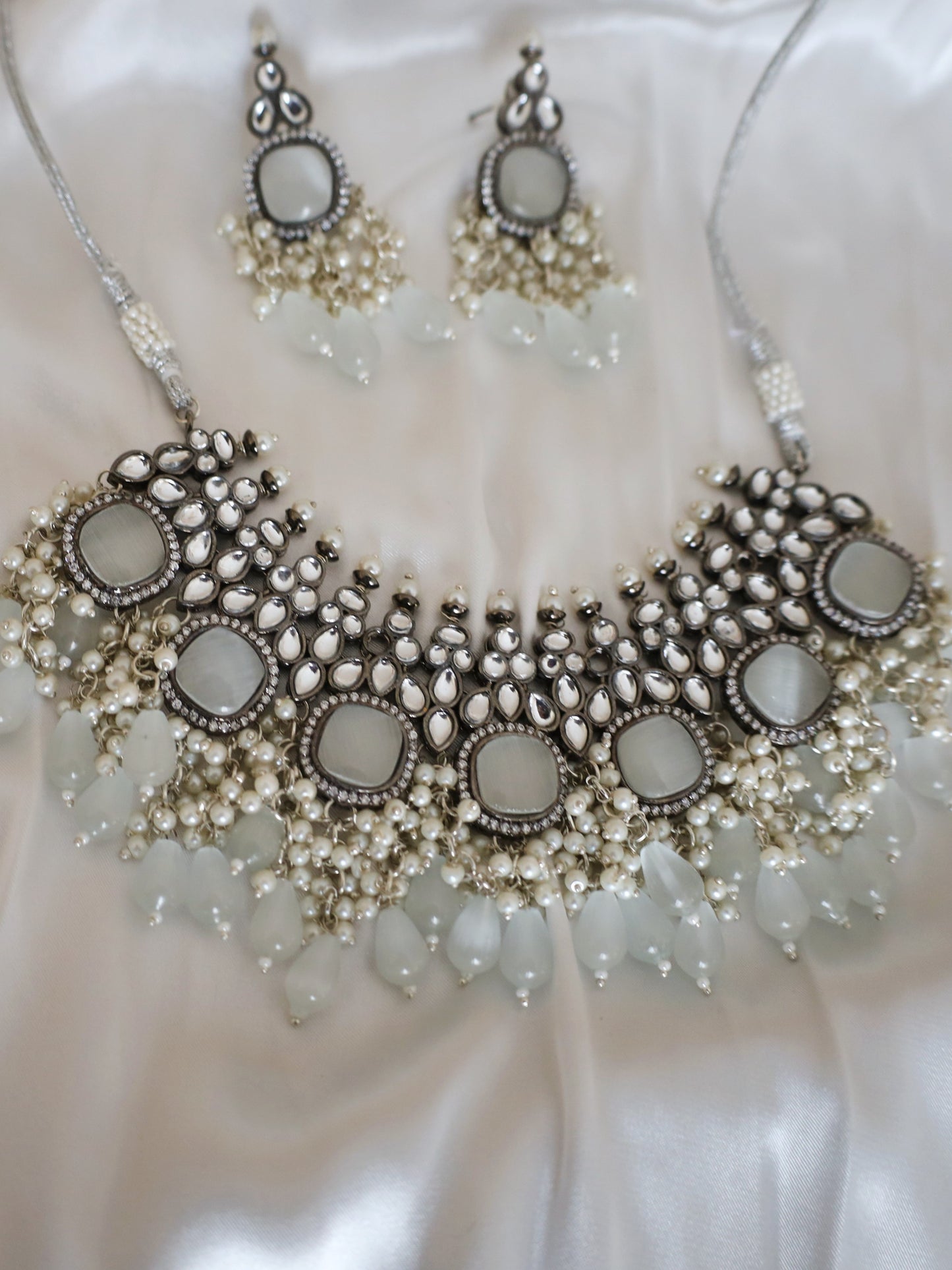 Grey Statement Necklace Set