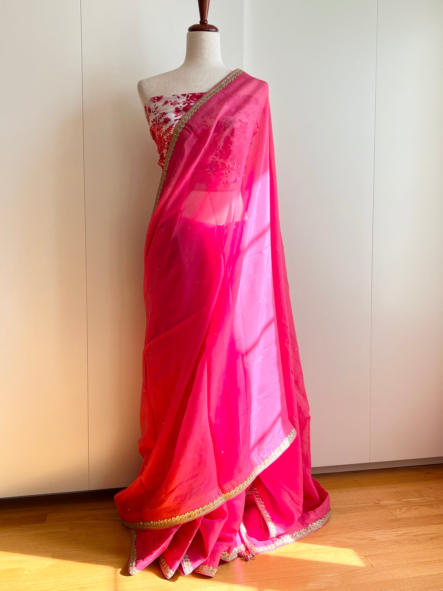 Pink Viscose Organza Embroidered Saree