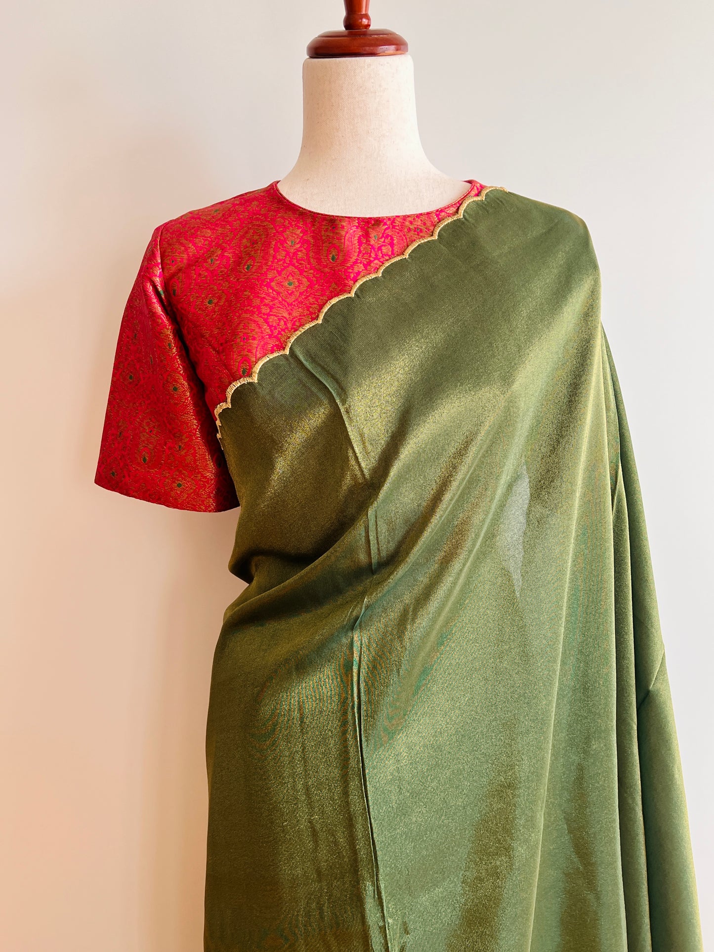 Green Tissue Silk Scalap Saree Only