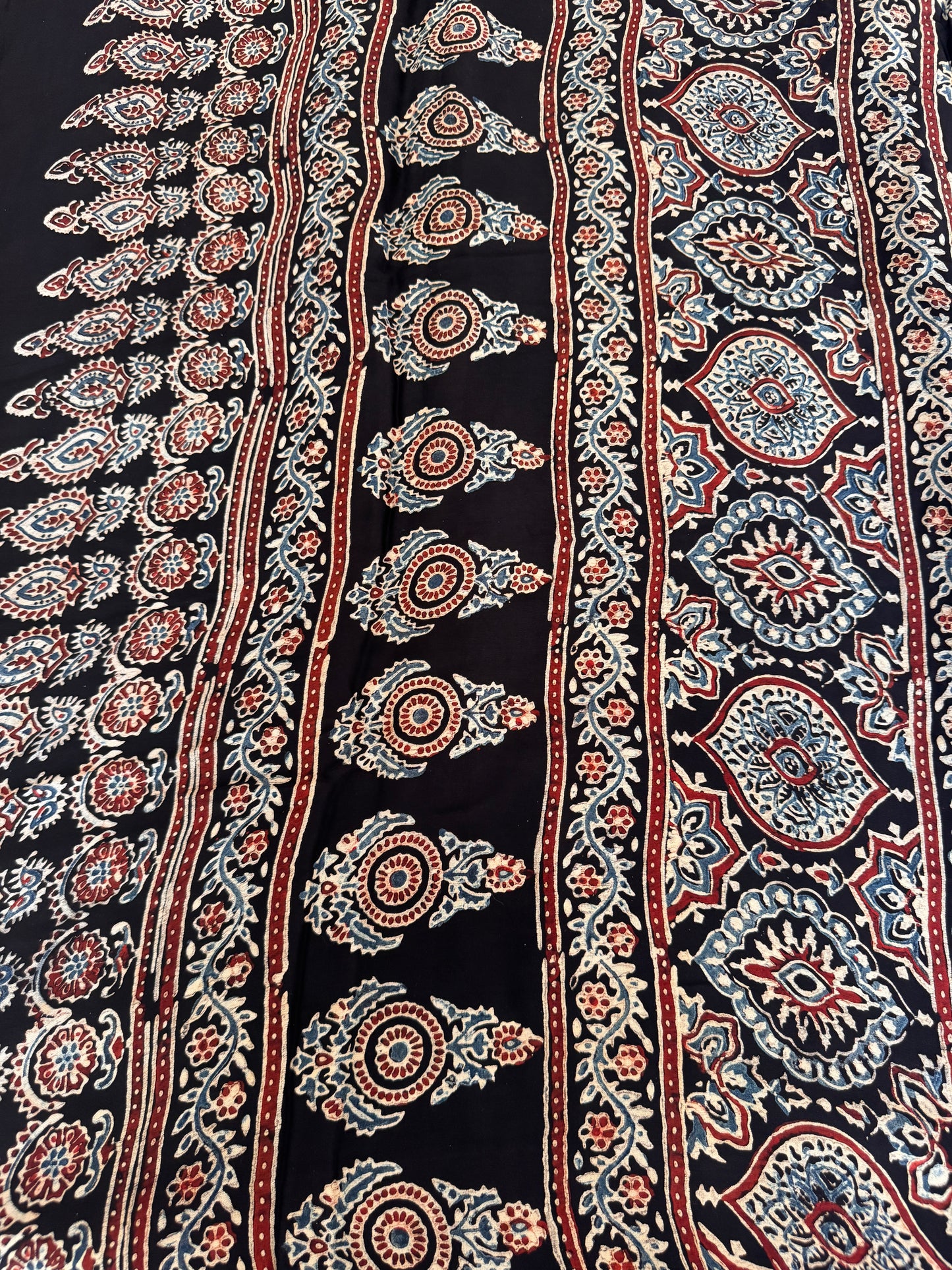 Black and White striped Modal Silk Ajrakh Saree