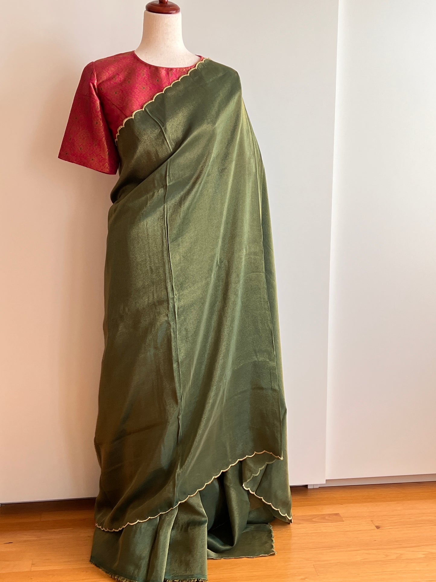 Green Tissue Silk Scalap Saree Only