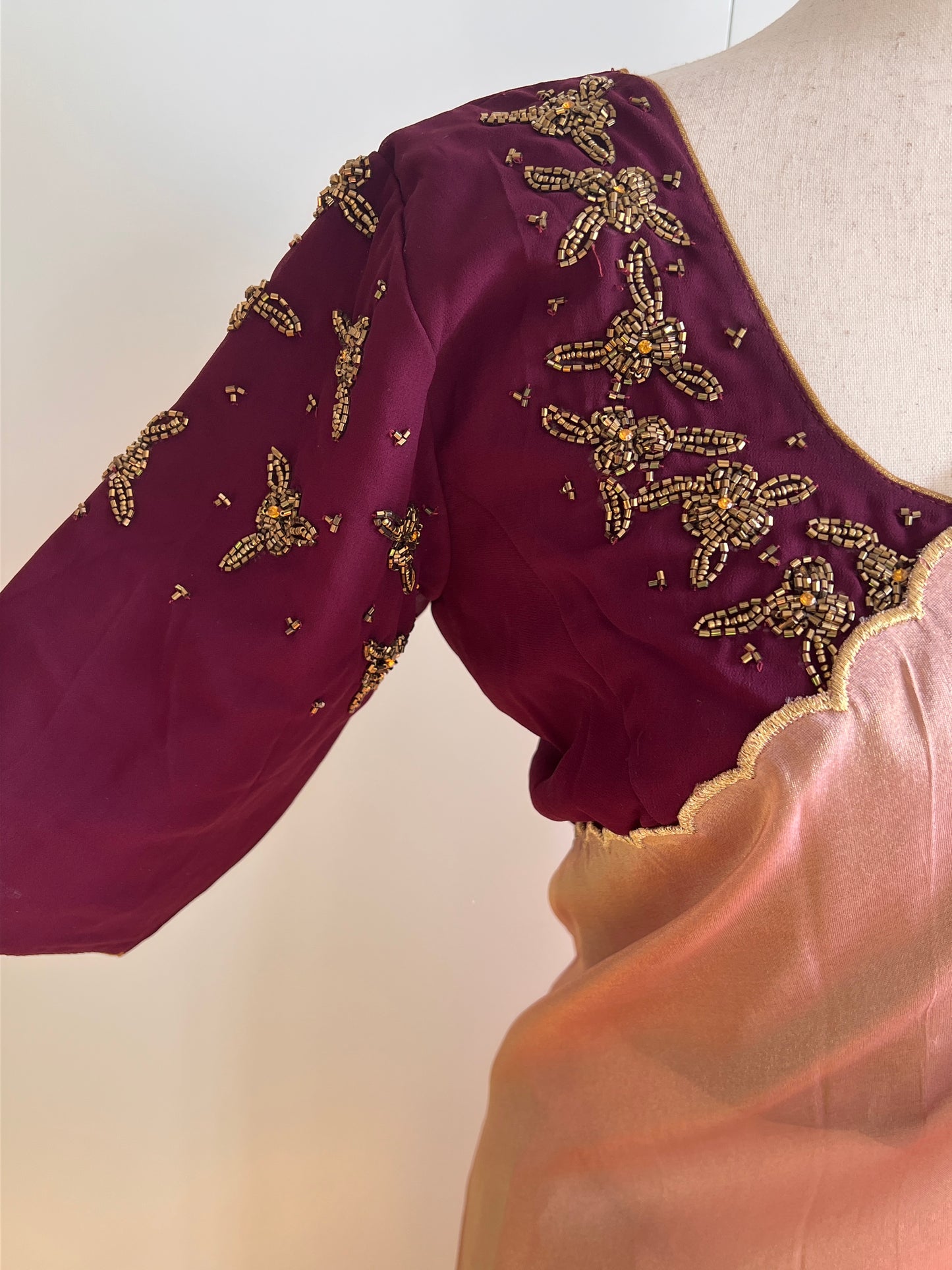 Dark Maroon Georgette Stitched Readymade Work Blouse (SIZE- XL-42)