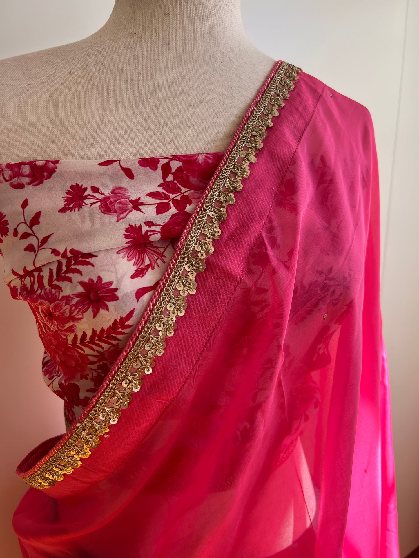 Pink Viscose Organza Embroidered Saree