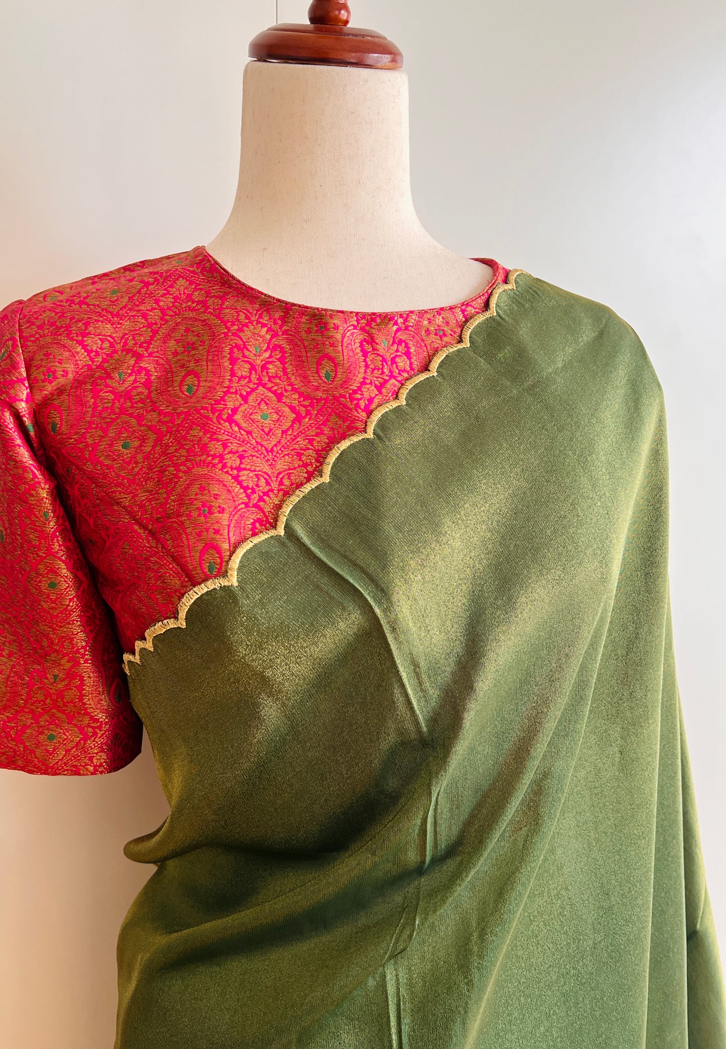 Green Tissue Silk Scalap Saree Only