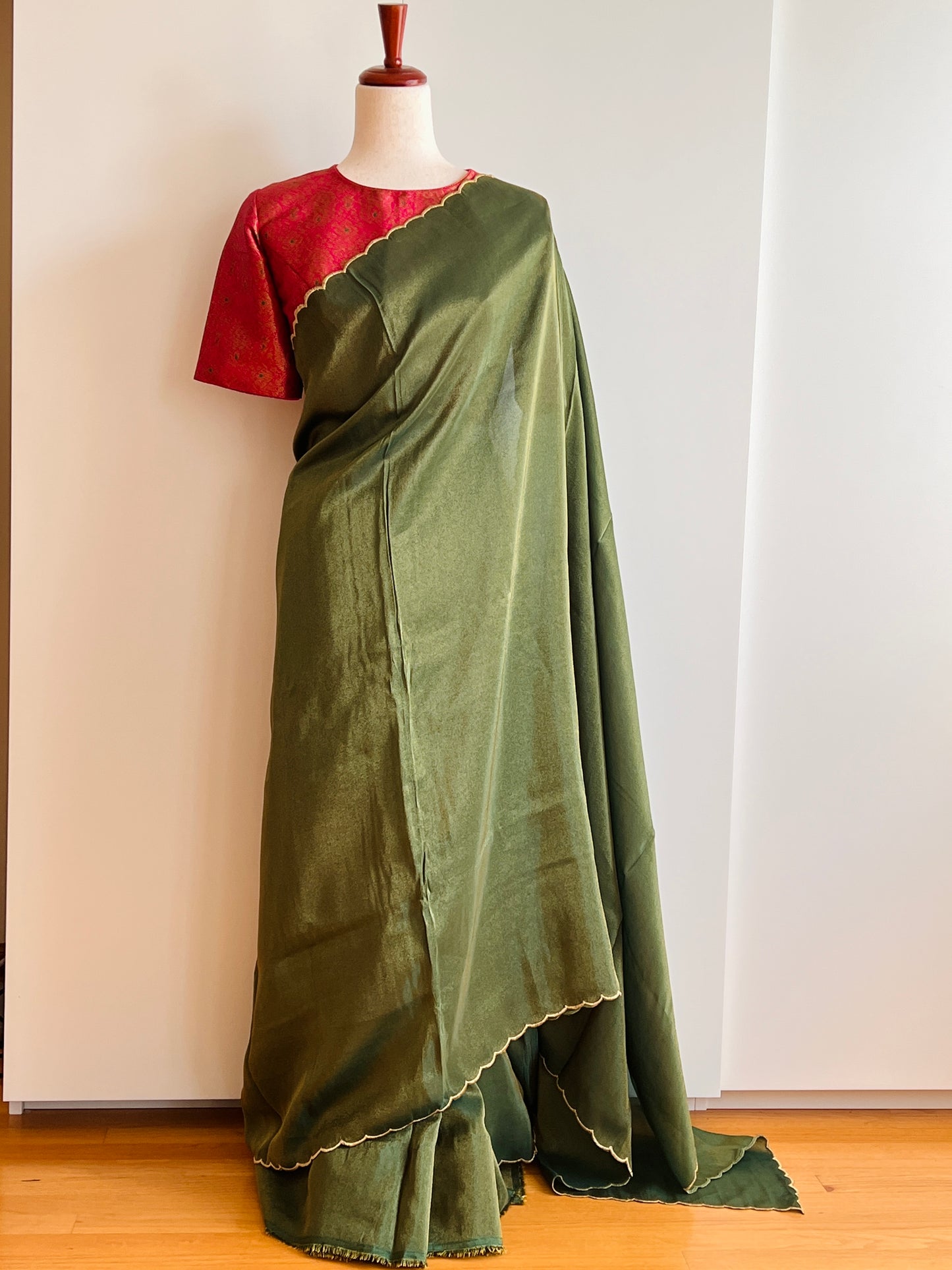 Green Tissue Silk Scalap Saree Only