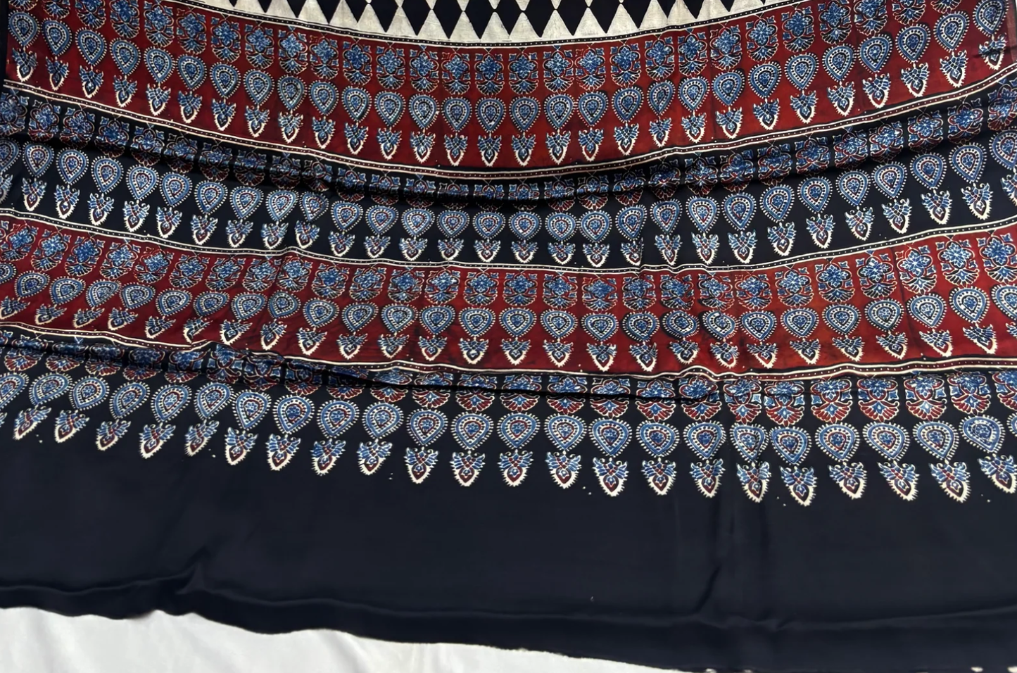 Ajrakh Modal Silk Saree with stitched blouse (Size-Medium-37)