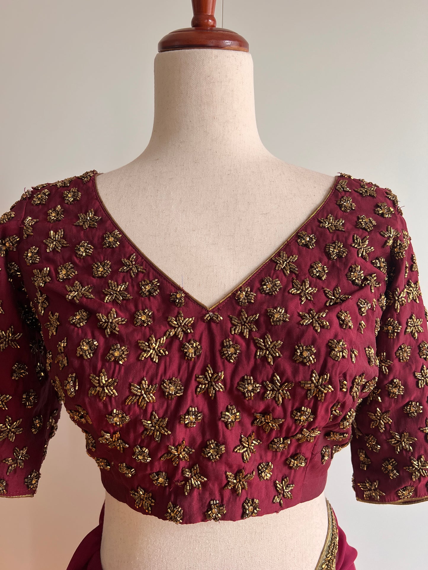 Maroon Faux Georgette Saree with Designer Work Readymade Stitched Blouse