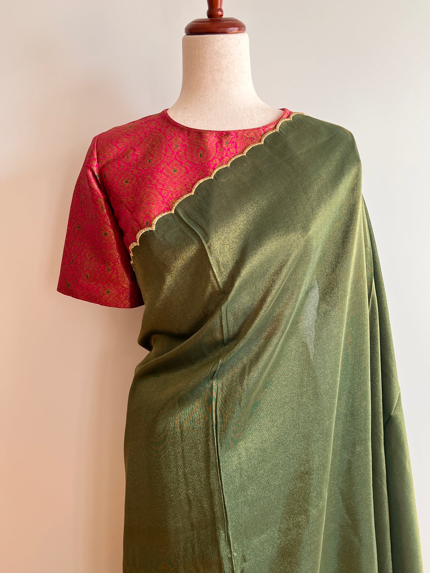 Green Tissue Silk Scalap Saree Only