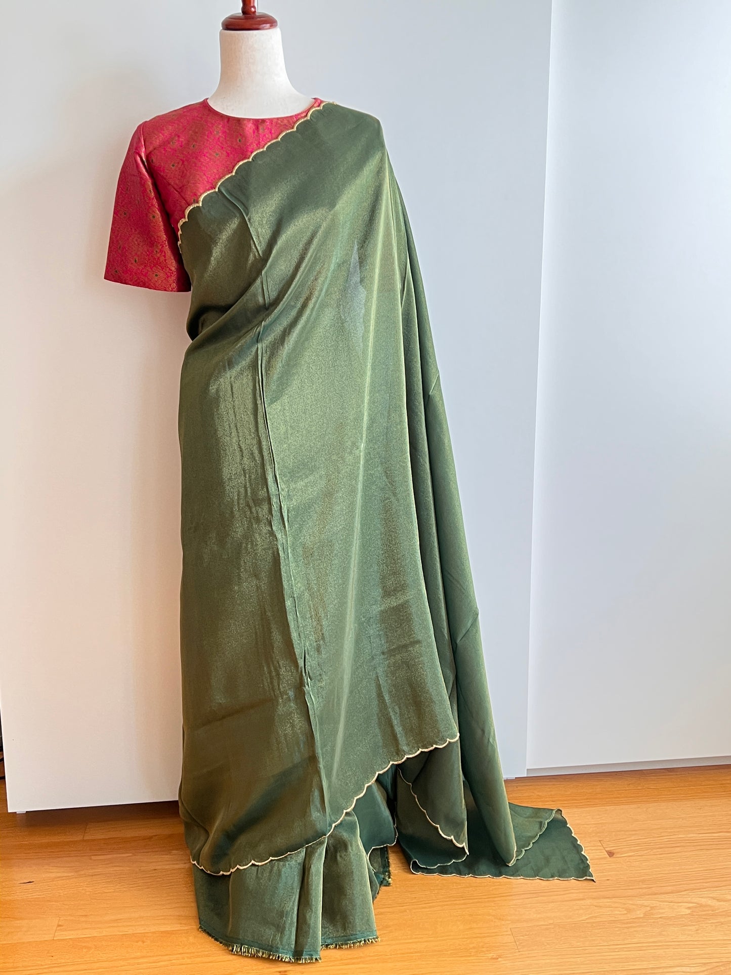 Green Tissue Silk Scalap Saree Only