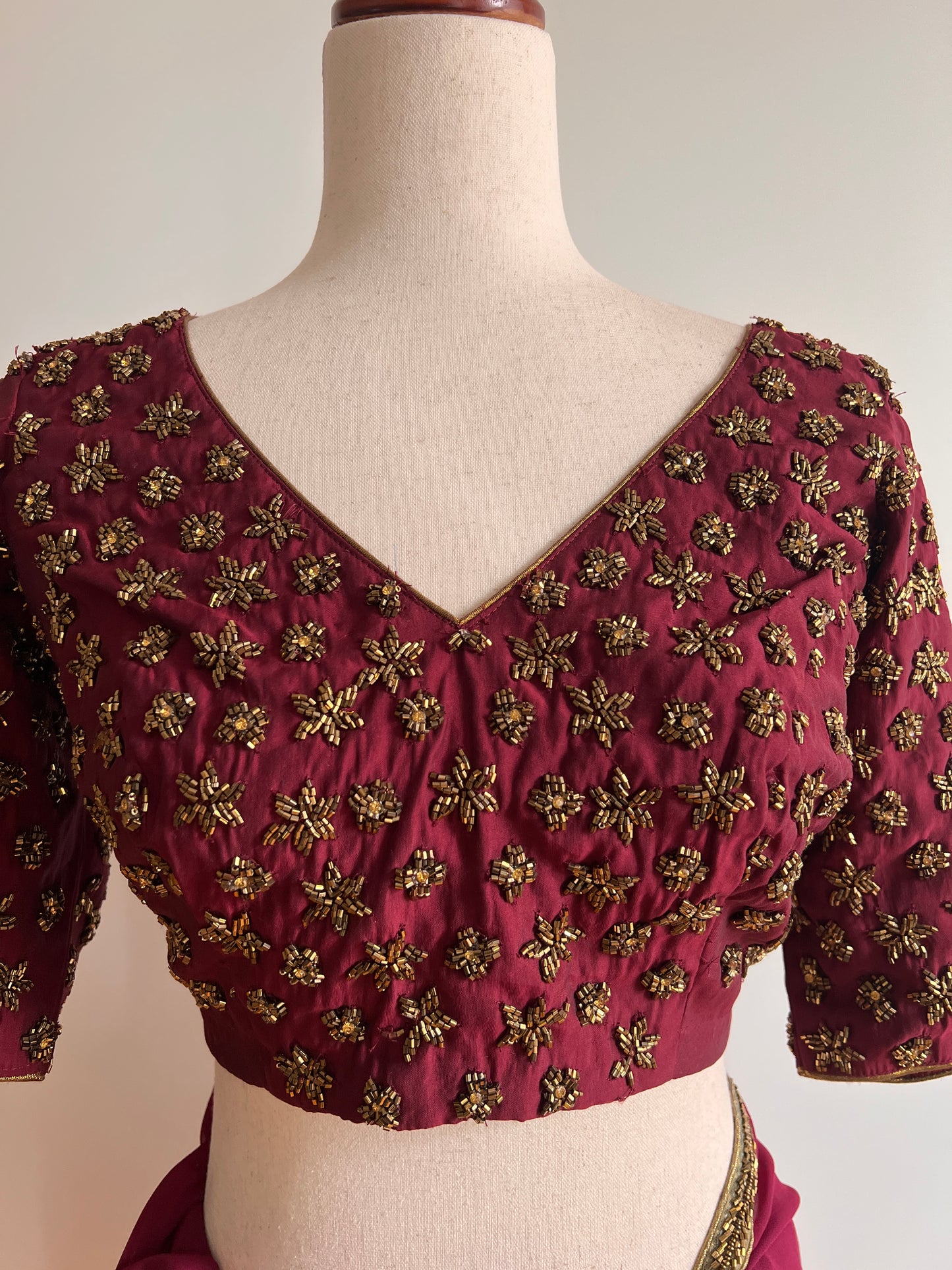 Maroon Faux Georgette Saree with Designer Work Readymade Stitched Blouse