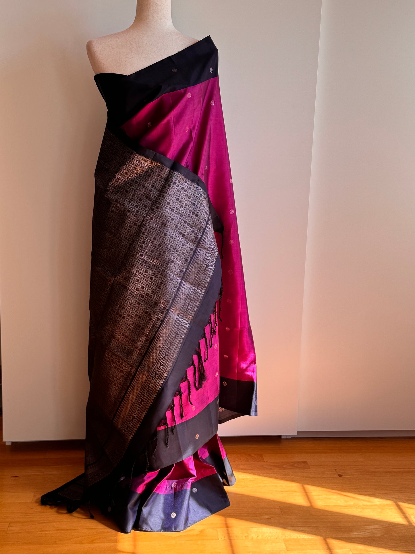 Dark Blue and Pink Soft Silk Saree