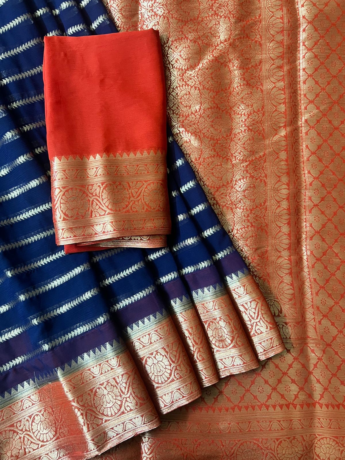 Blue Stripe Semi Georgette Saree