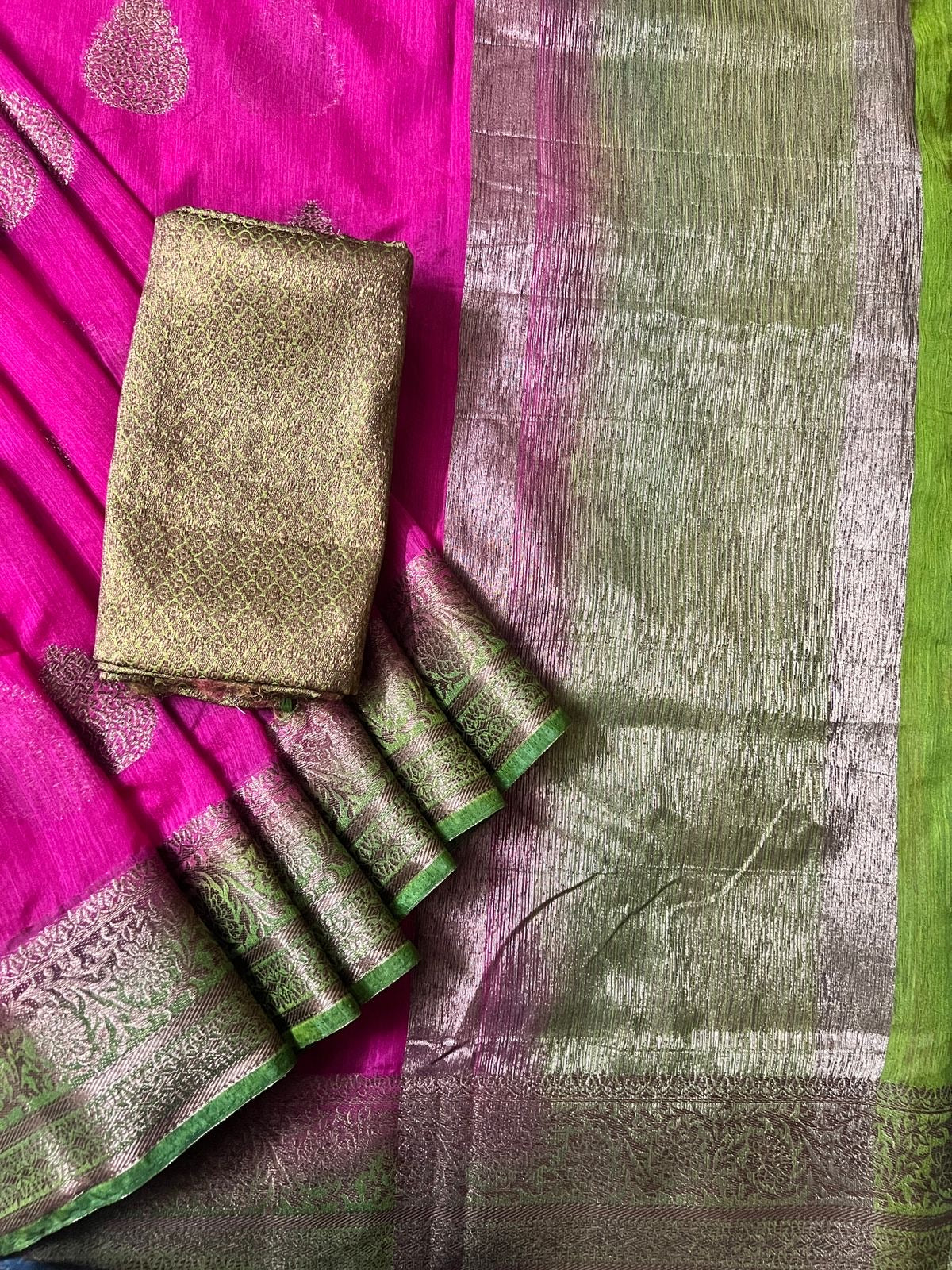 Pink Green Silk Cotton Saree