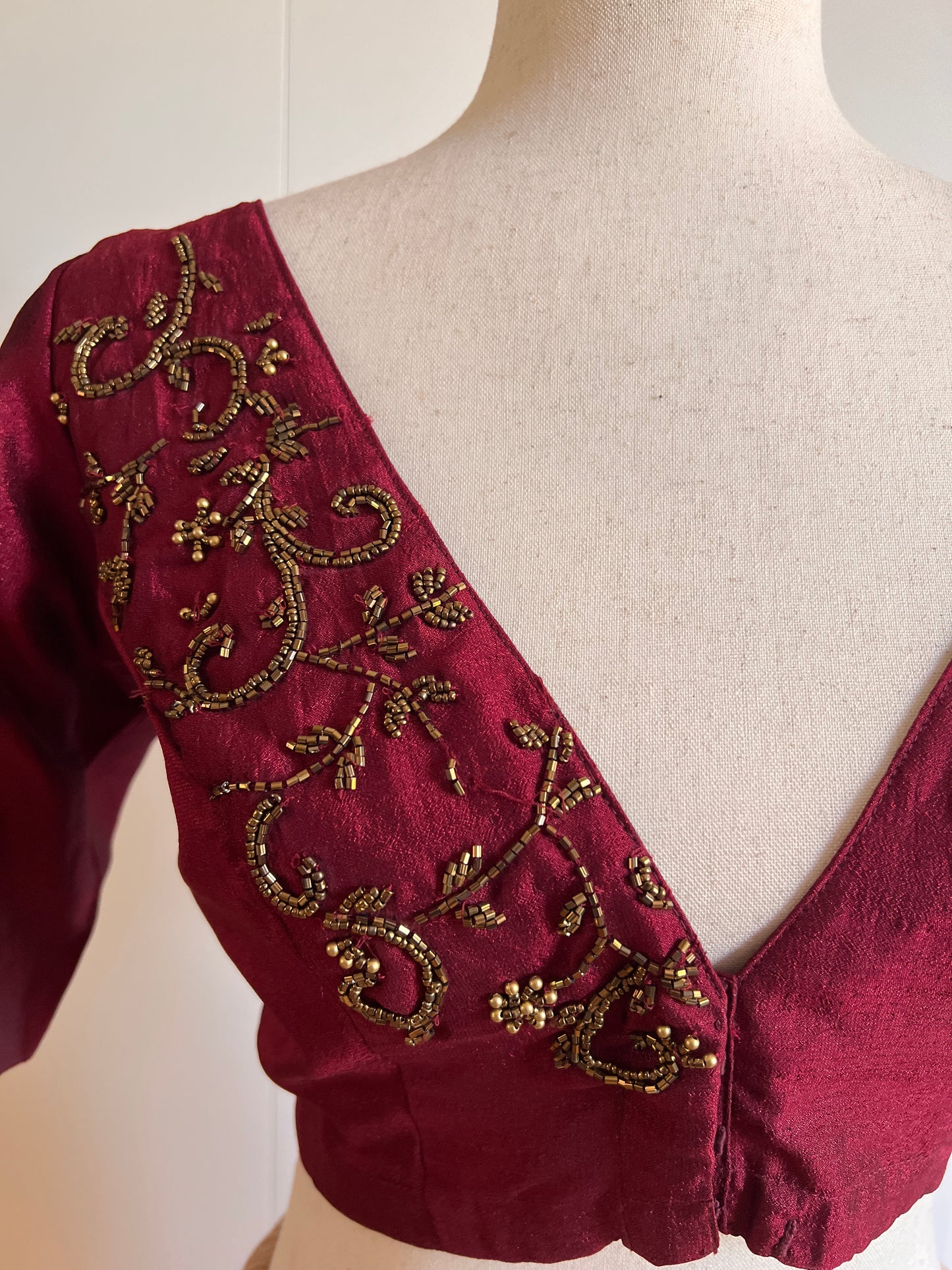 Reddish Maroon Fancy Silk Saree with Stitched Work Blouse -(Size-L)