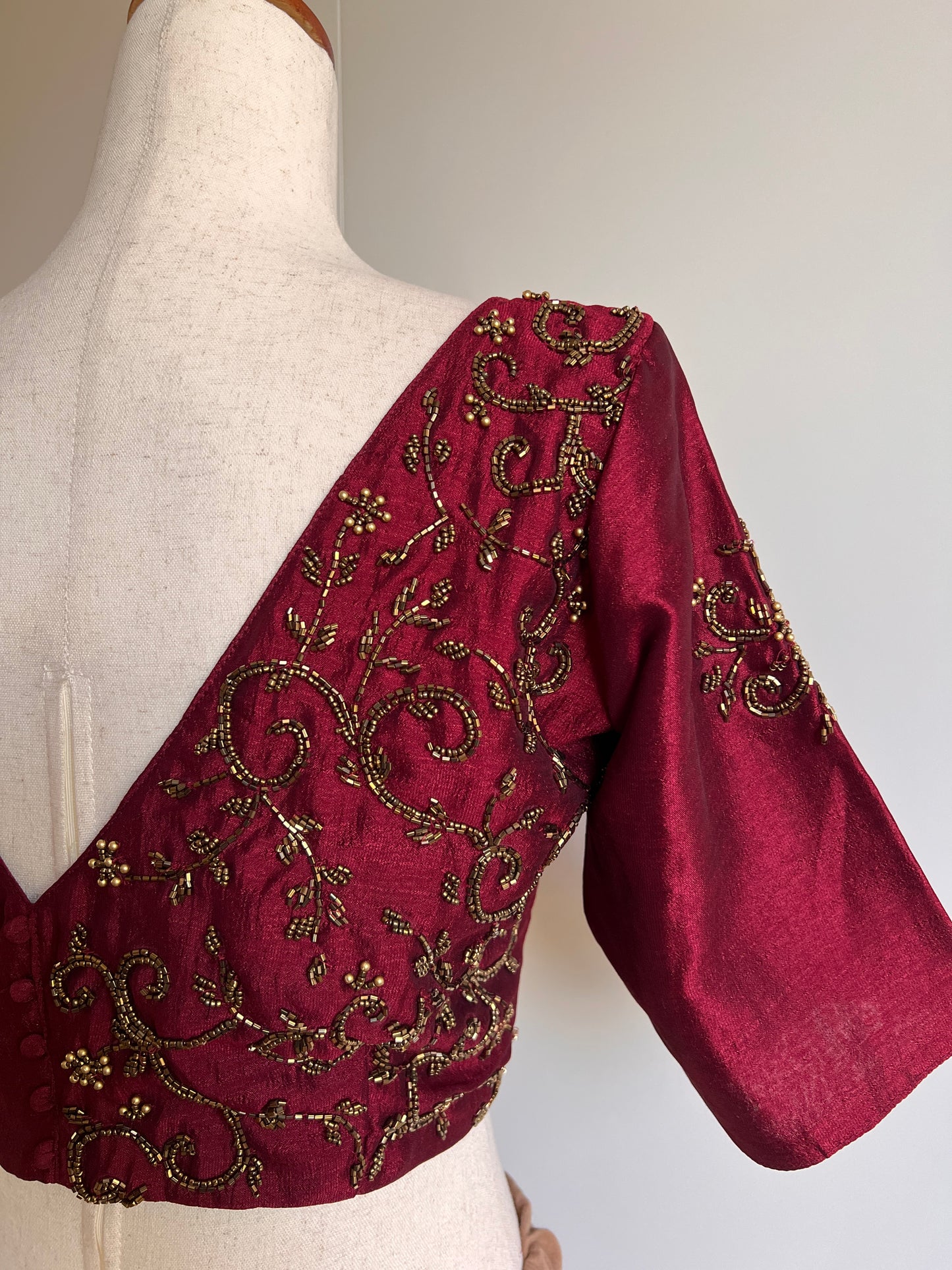 Reddish Maroon Fancy Silk Saree with Stitched Work Blouse -(Size-L)