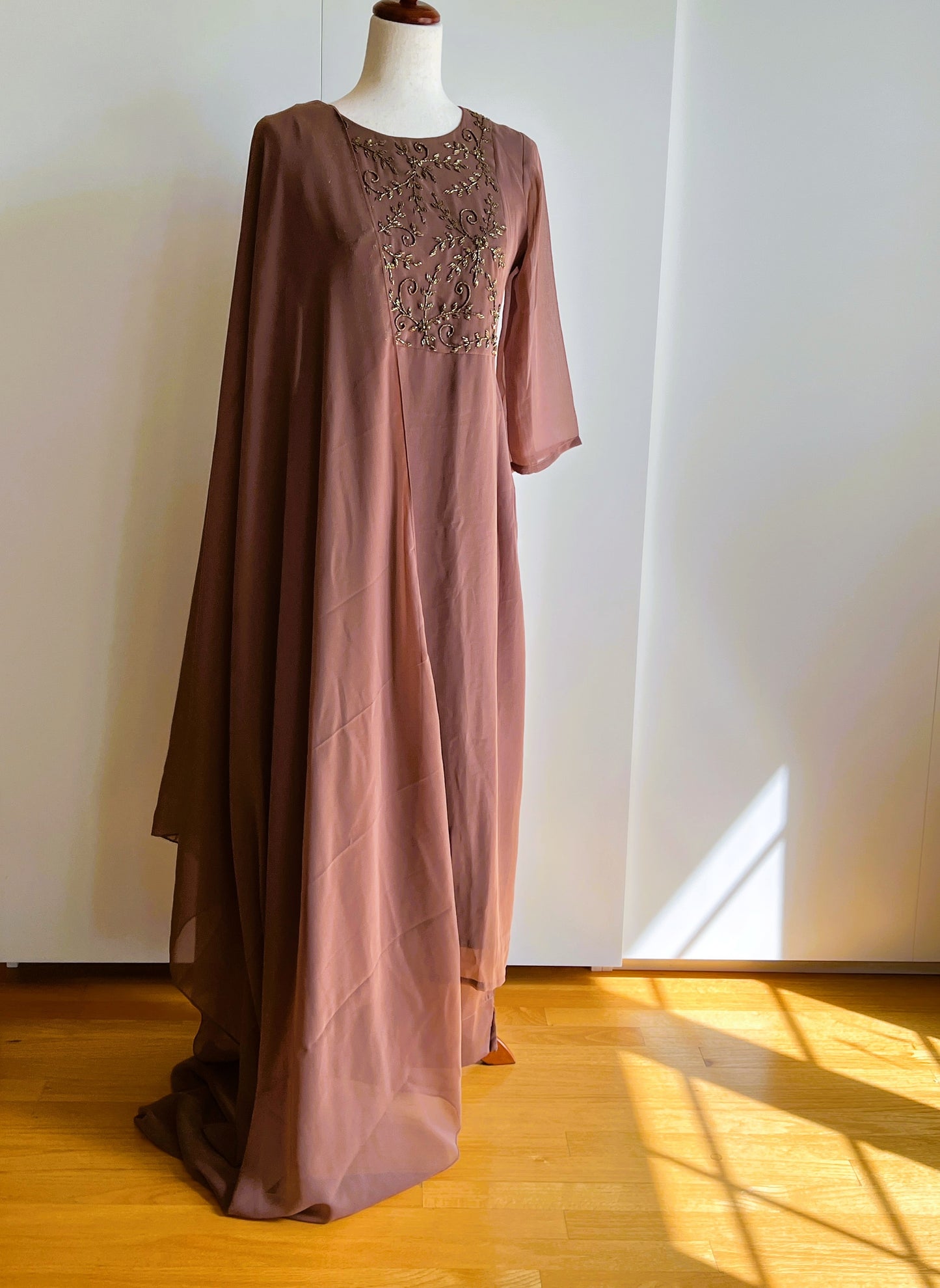 Beige Faux Georgette Handwork Slit Salwar Set