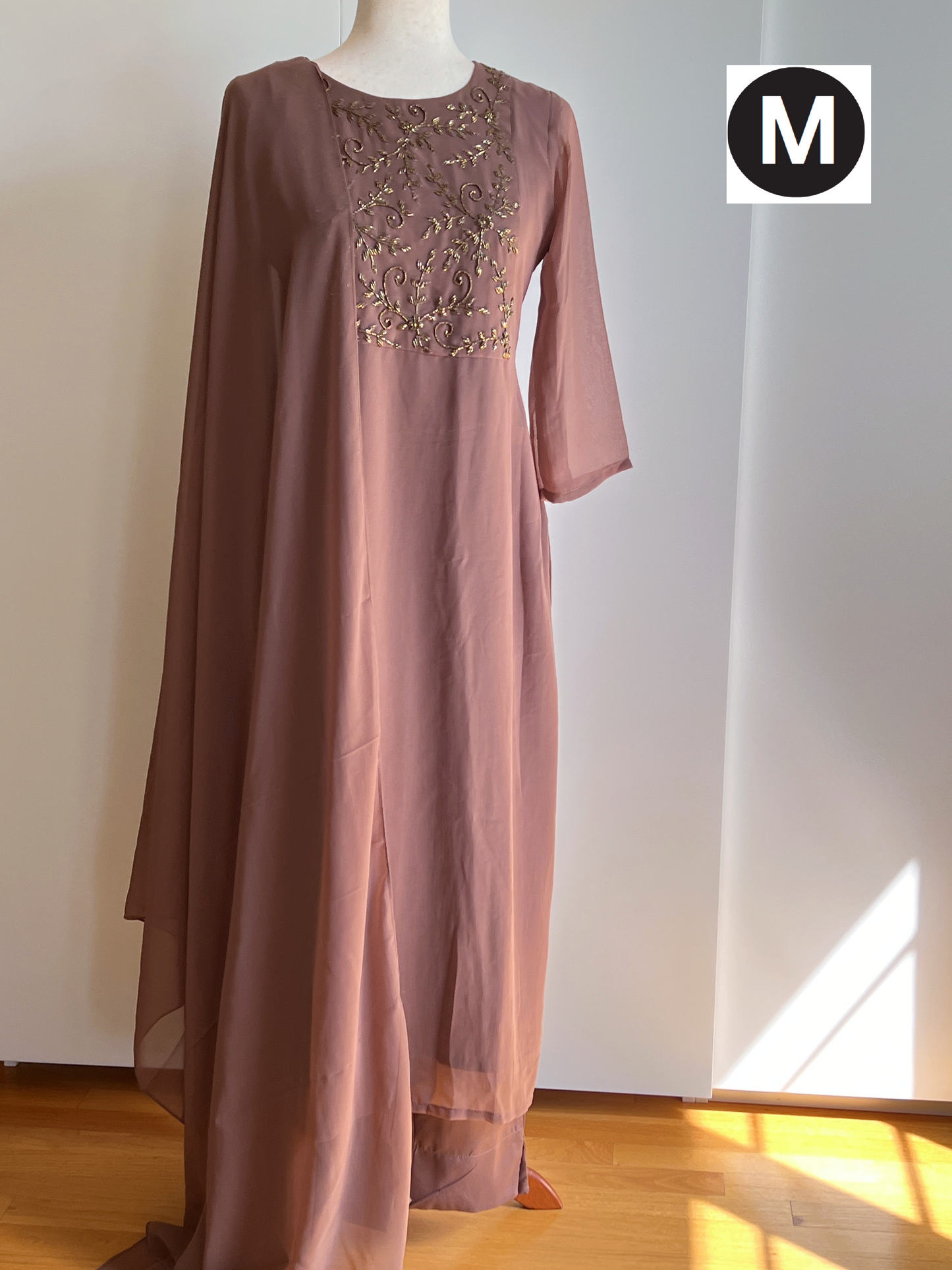 Beige Faux Georgette Handwork Slit Salwar Set
