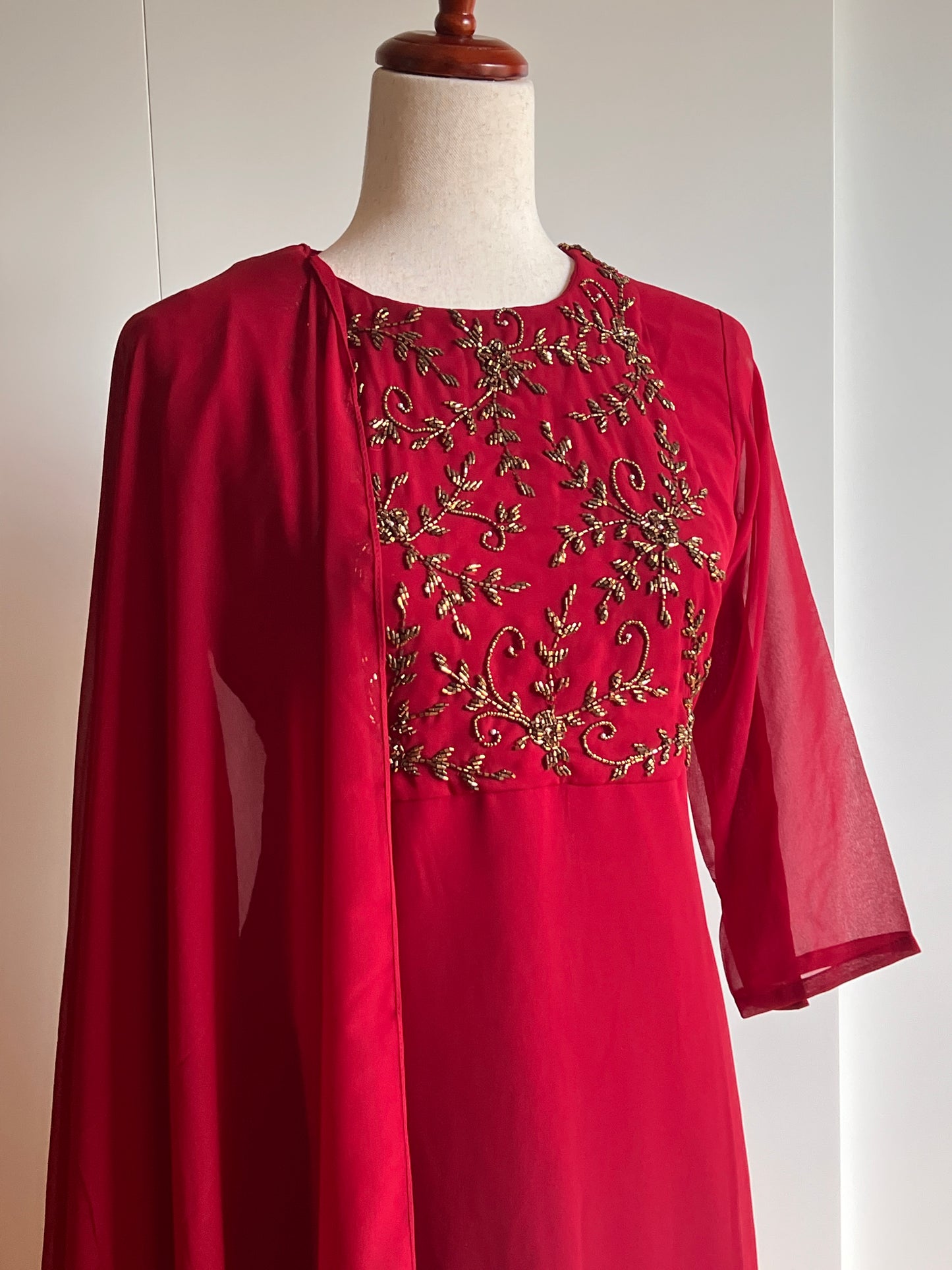 Reddish Maroon Faux Georgette Handwork Slit Salwar Set