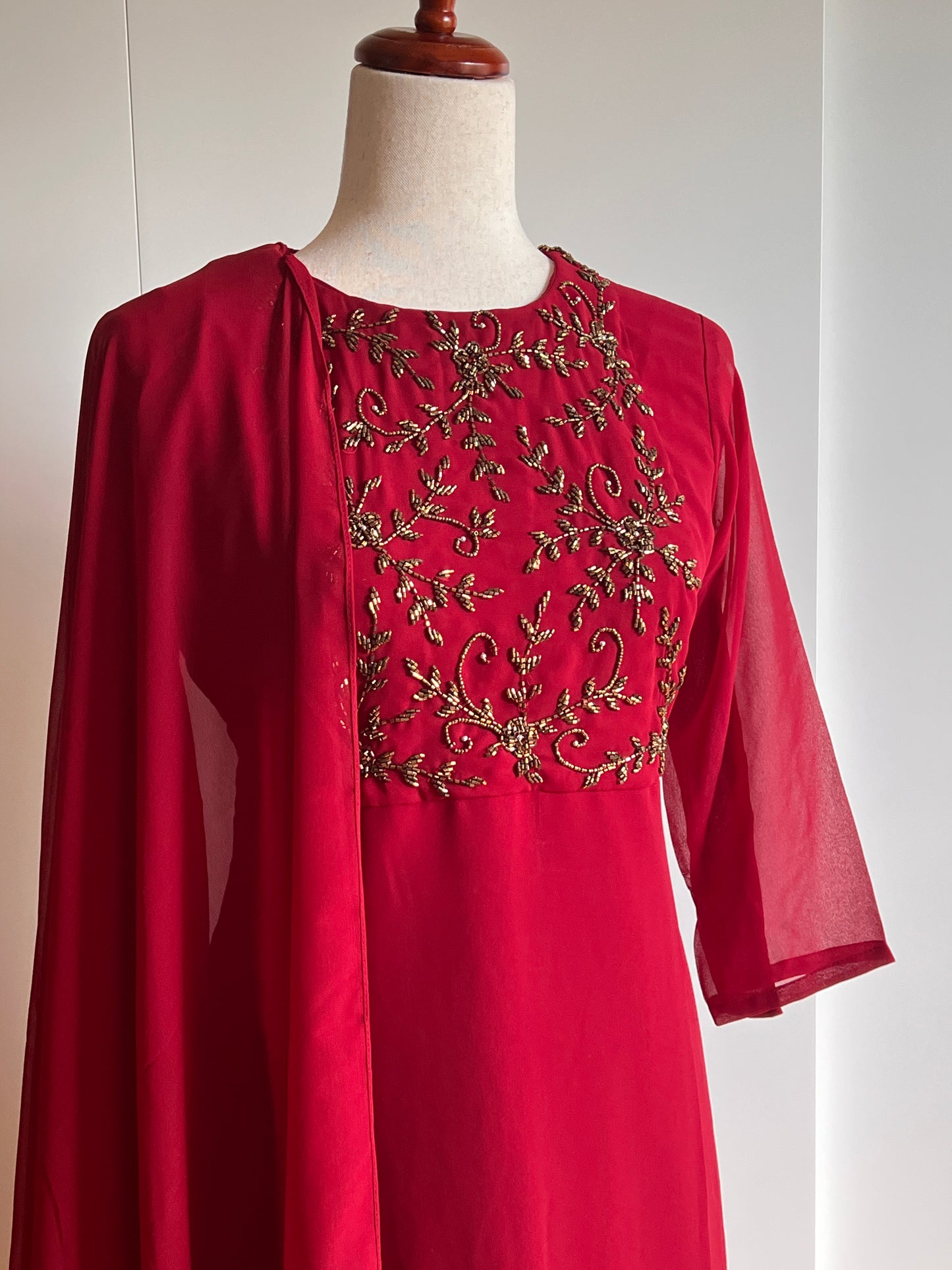 Reddish Maroon Faux Georgette Handwork Slit Salwar Set