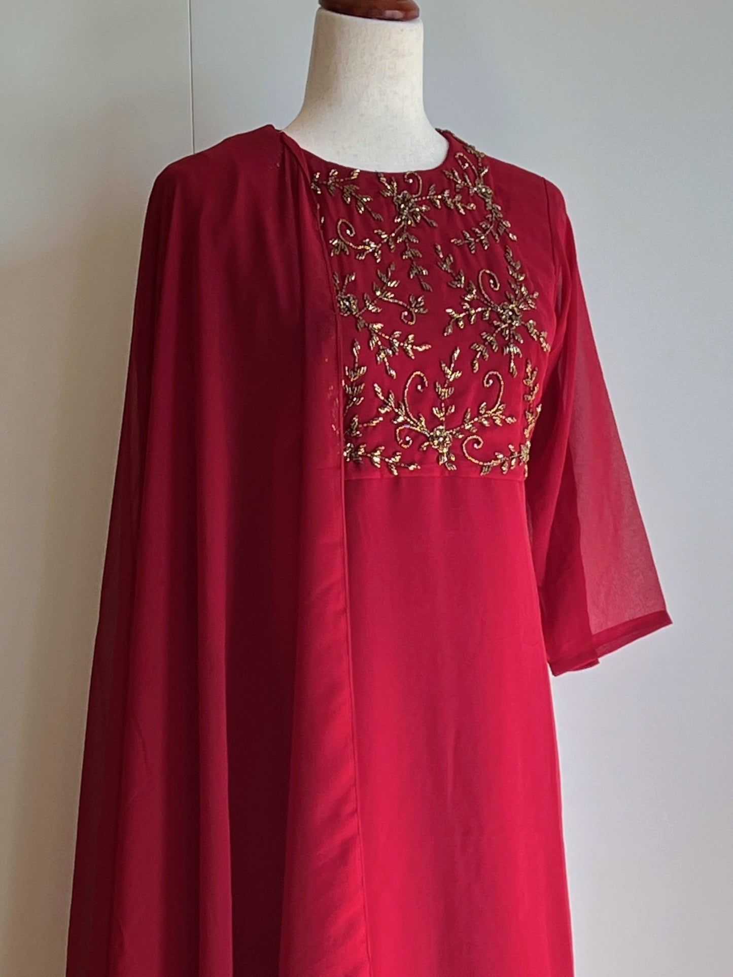 Reddish Maroon Faux Georgette Handwork Slit Salwar Set