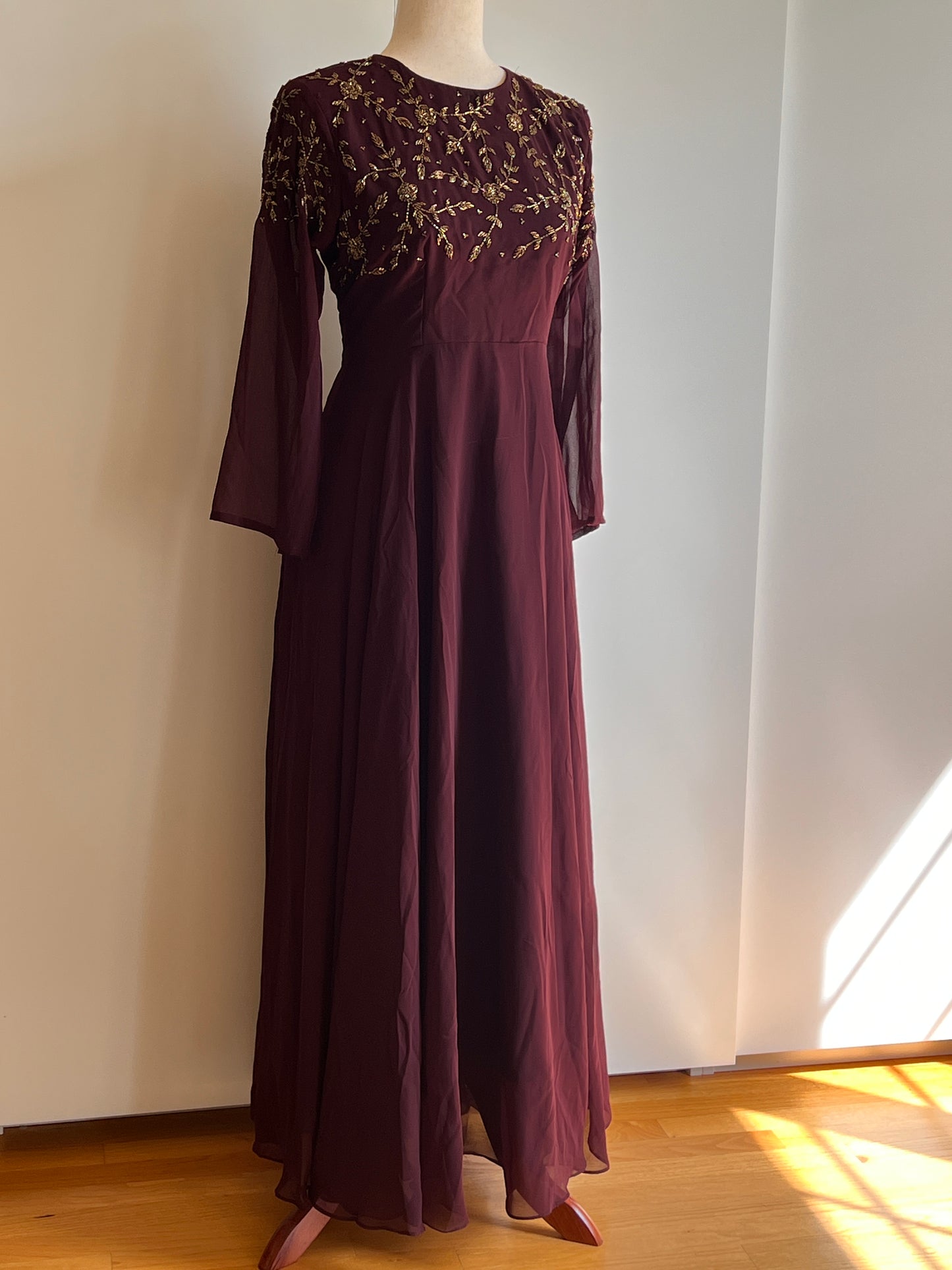 Deep Wine Faux Georgette Double Flair Umbrella Anarkali with Heavy Handwork