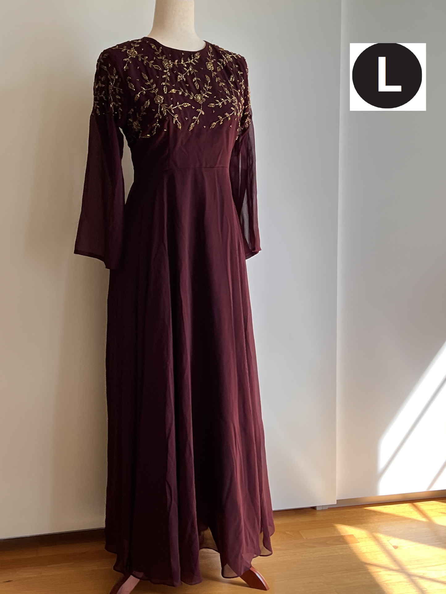 Deep Wine Faux Georgette Double Flair Umbrella Anarkali with Heavy Handwork
