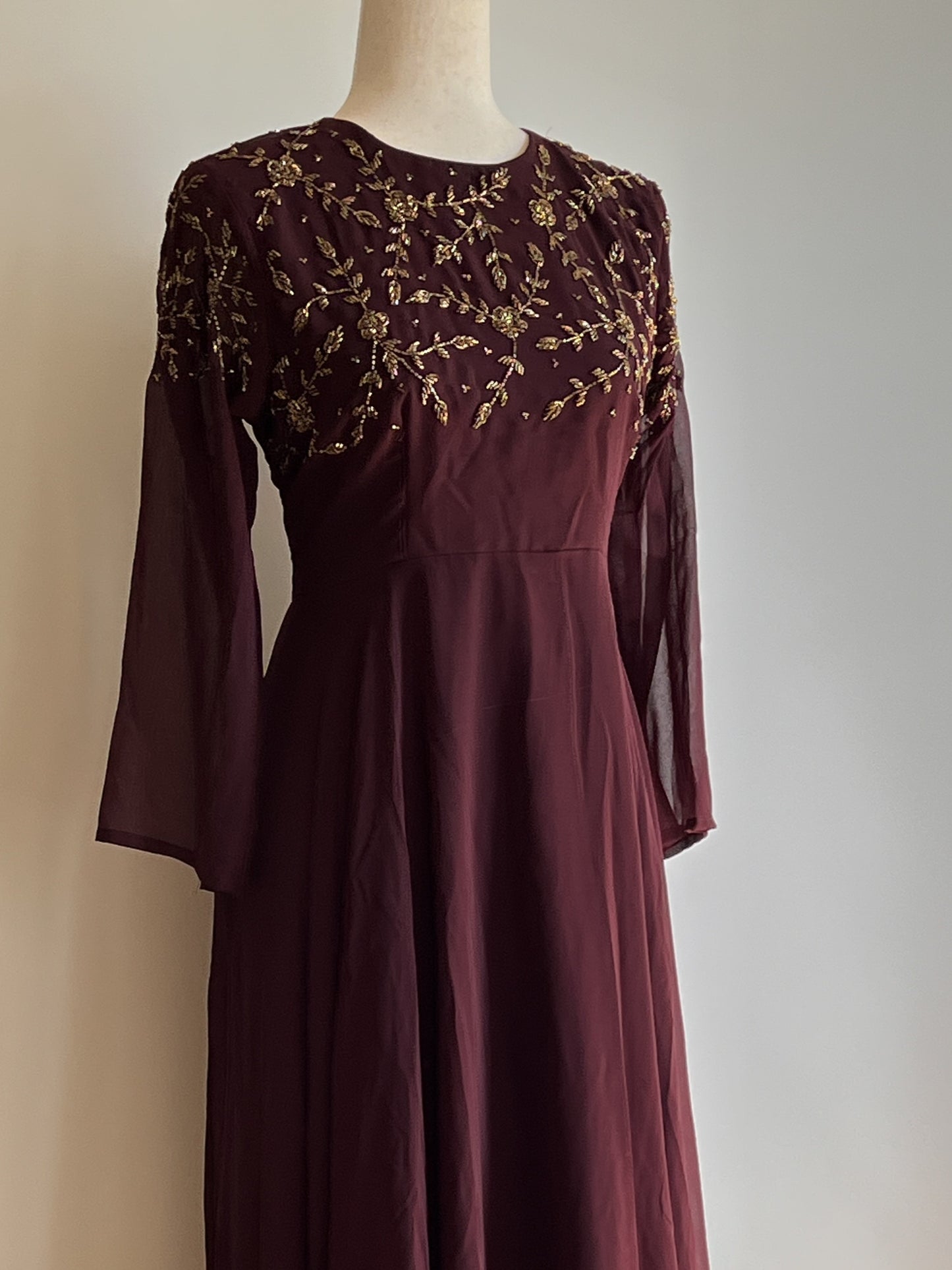 Deep Wine Faux Georgette Double Flair Umbrella Anarkali with Heavy Handwork