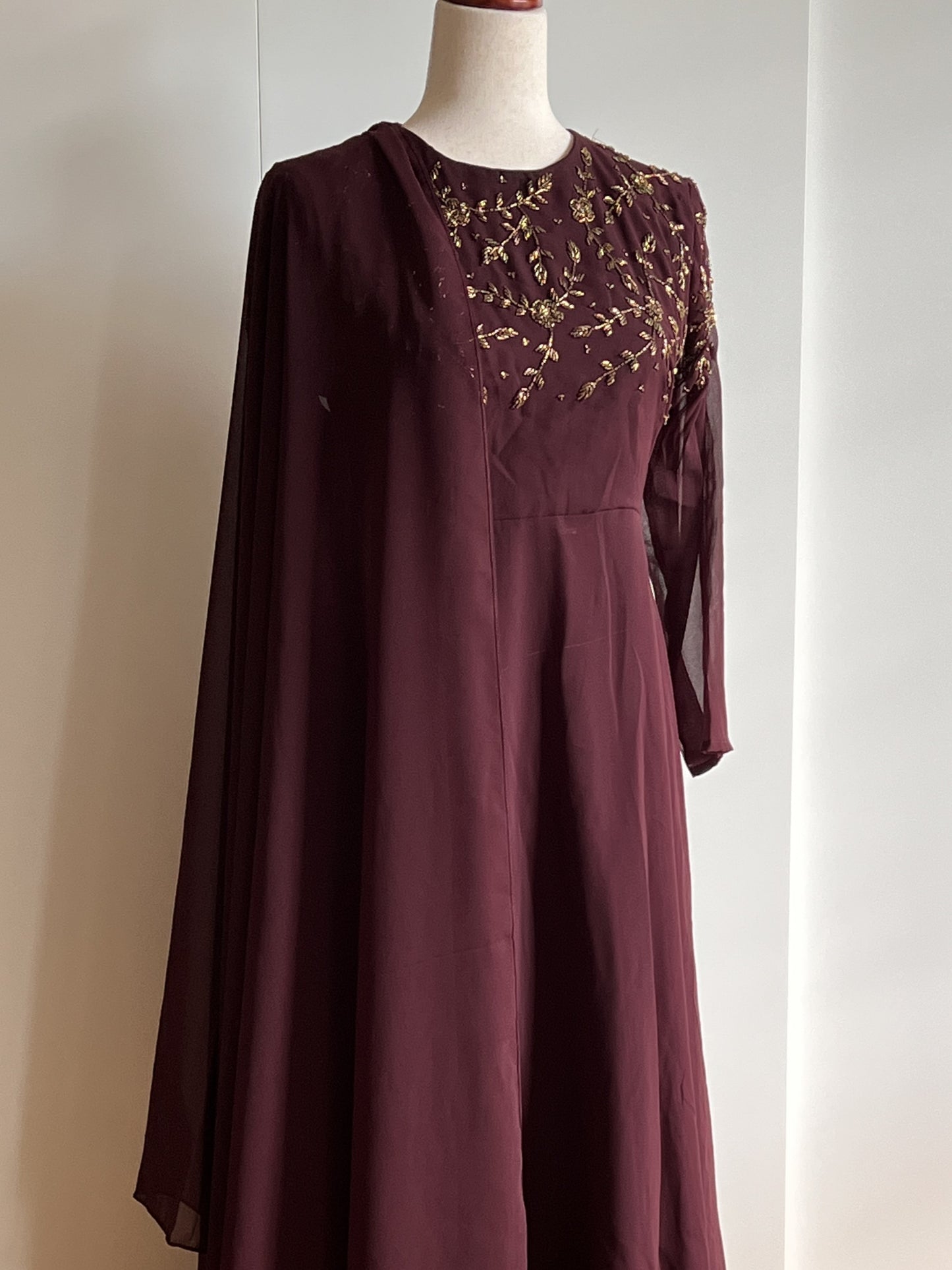Deep Wine Faux Georgette Double Flair Umbrella Anarkali with Heavy Handwork