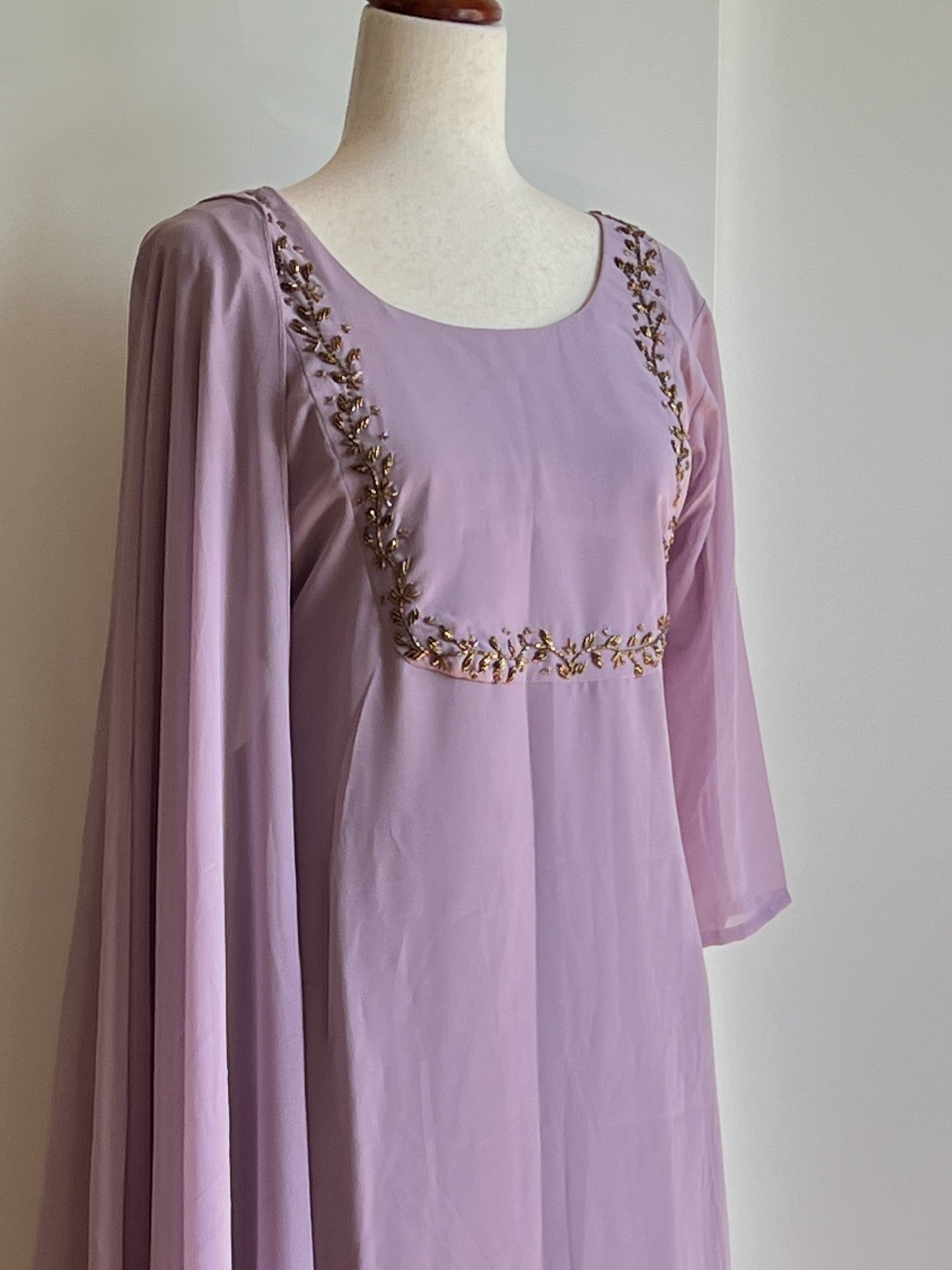 Mauve Lavender Faux Georgette Heavy Handwork Slit Salwar Set