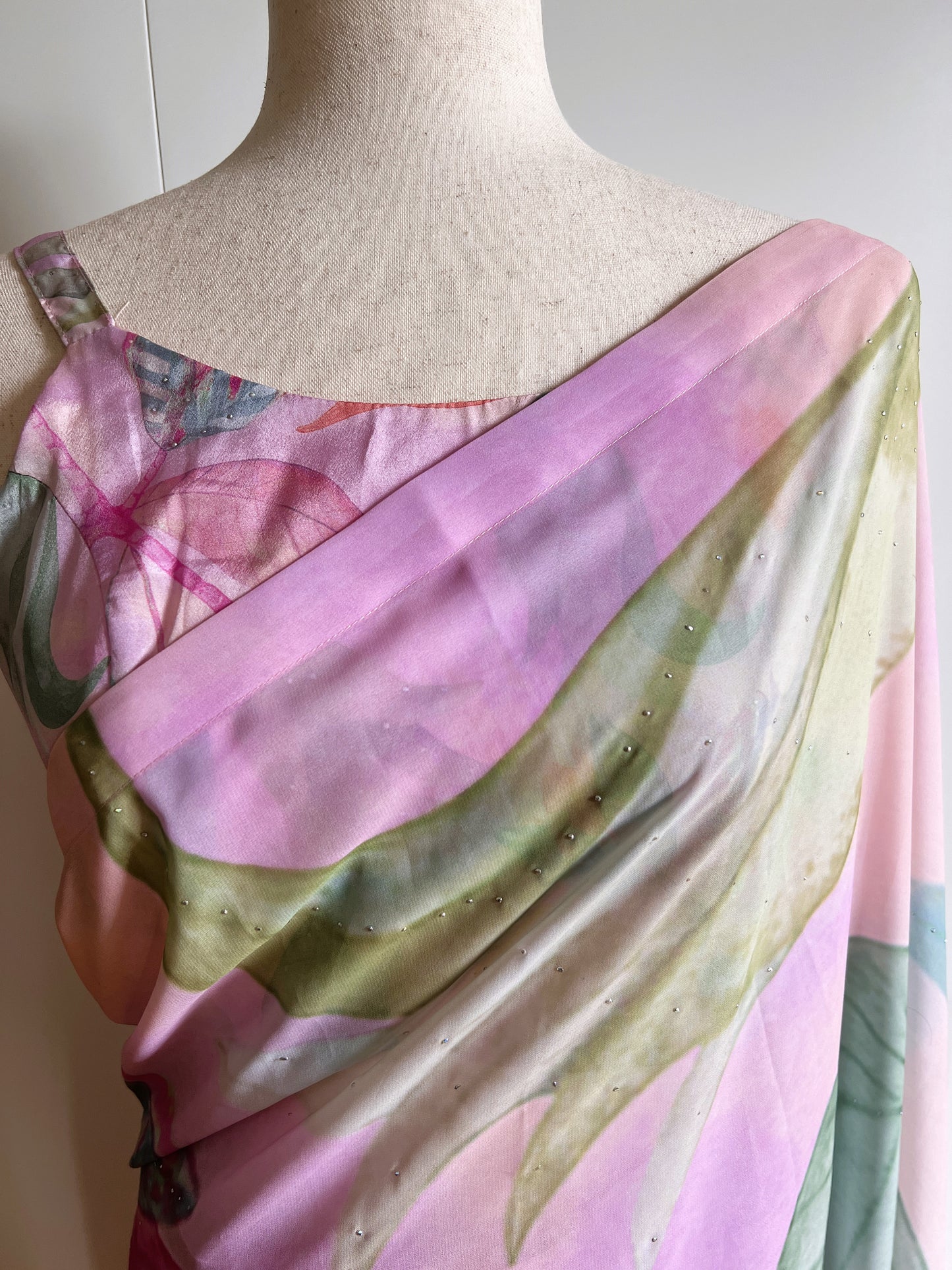 Pink Ready To Wear Frill Saree Medium Size