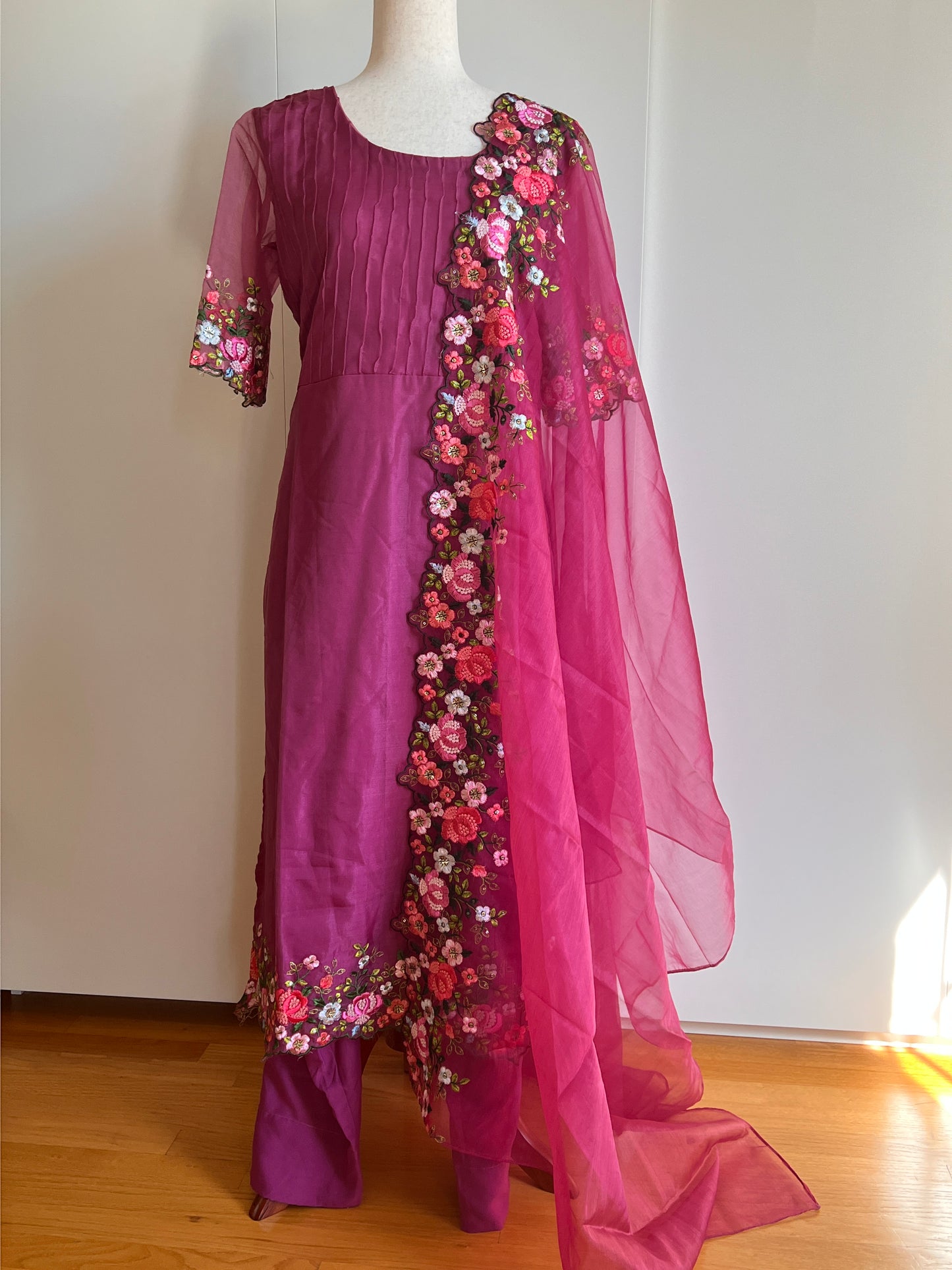 Pink Salwar Kameez with Organza Dupatta
