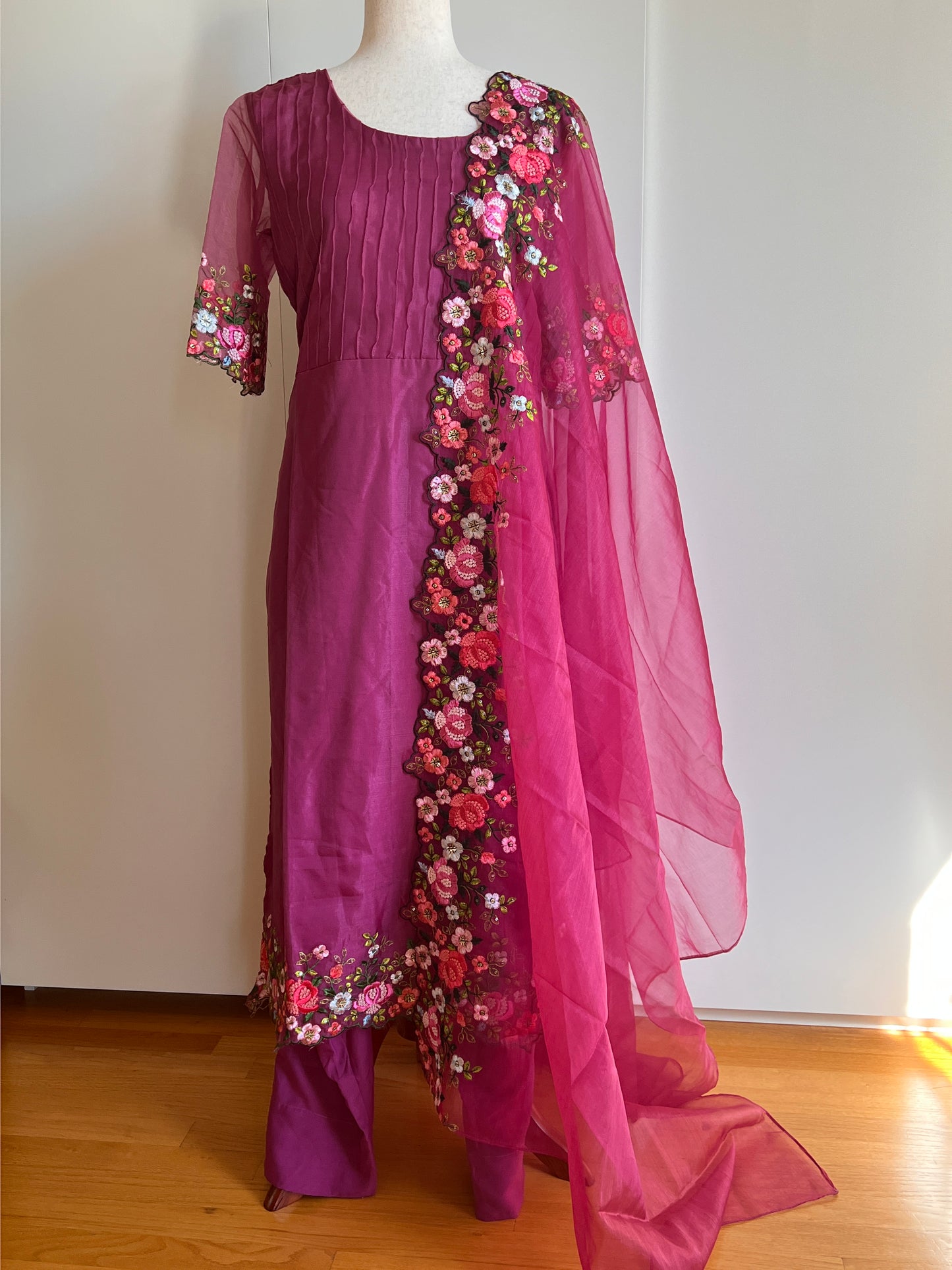 Pink Salwar Kameez with Organza Dupatta