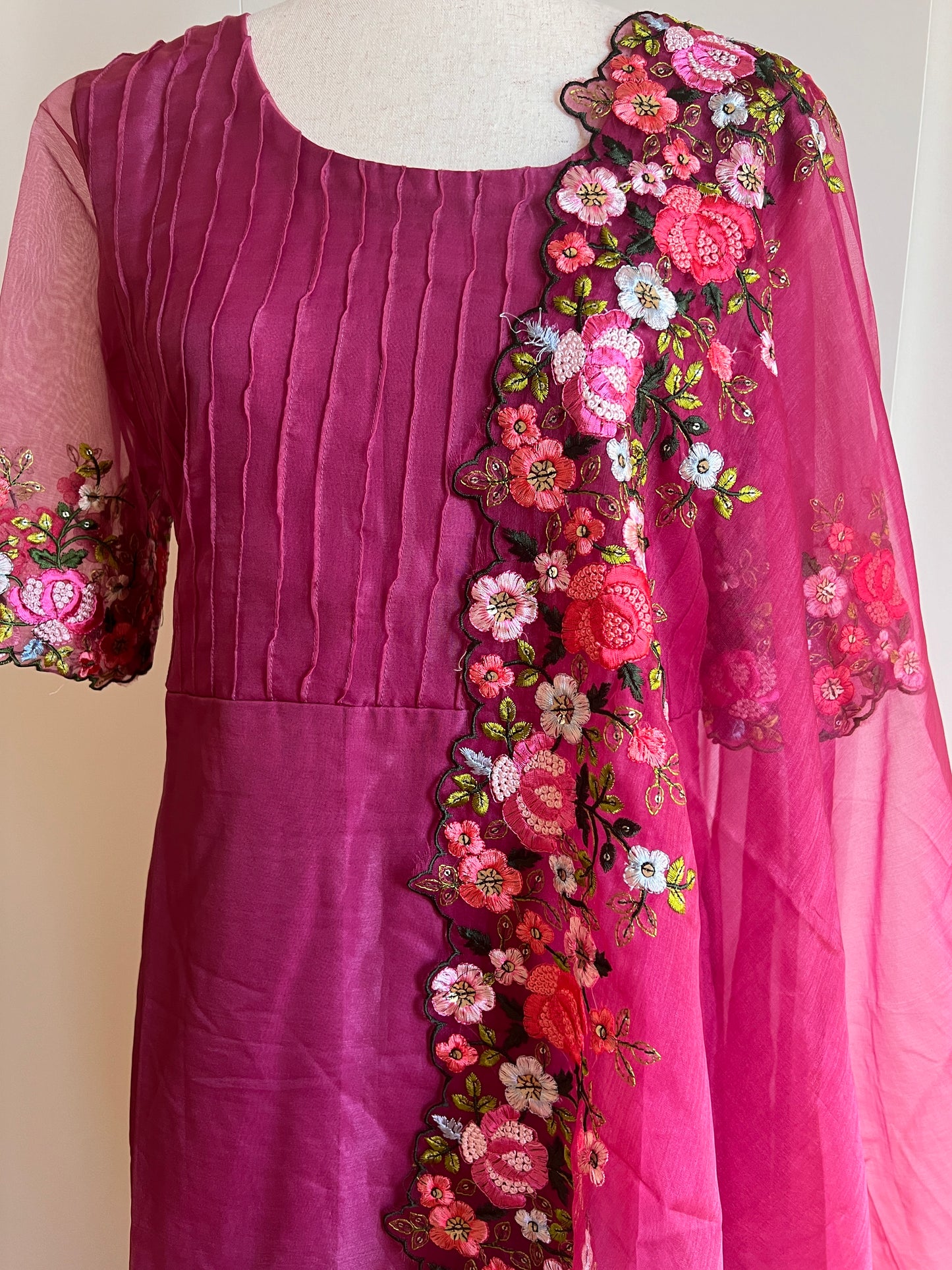 Pink Salwar Kameez with Organza Dupatta