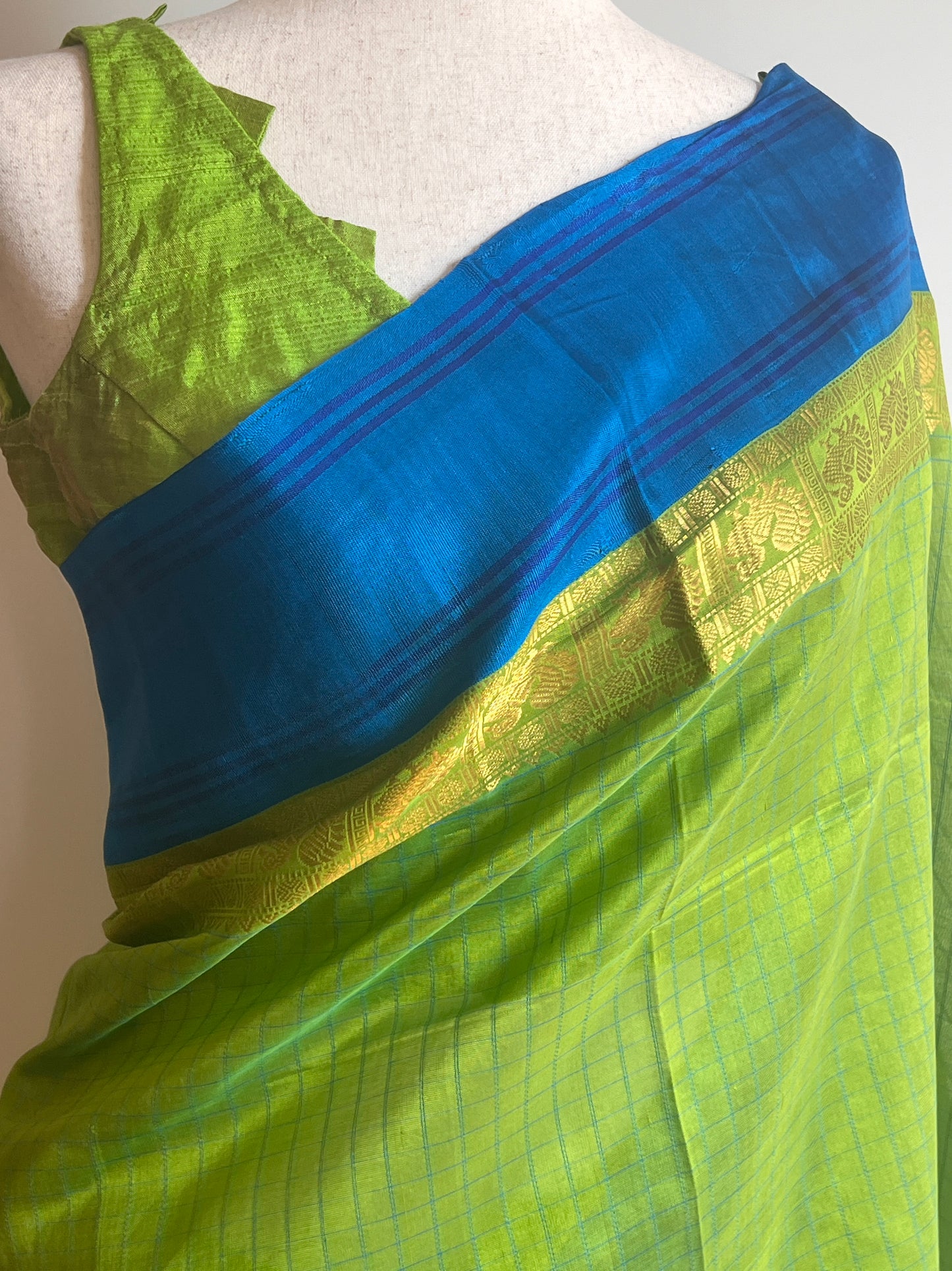 Green Blue Silk Saree Only