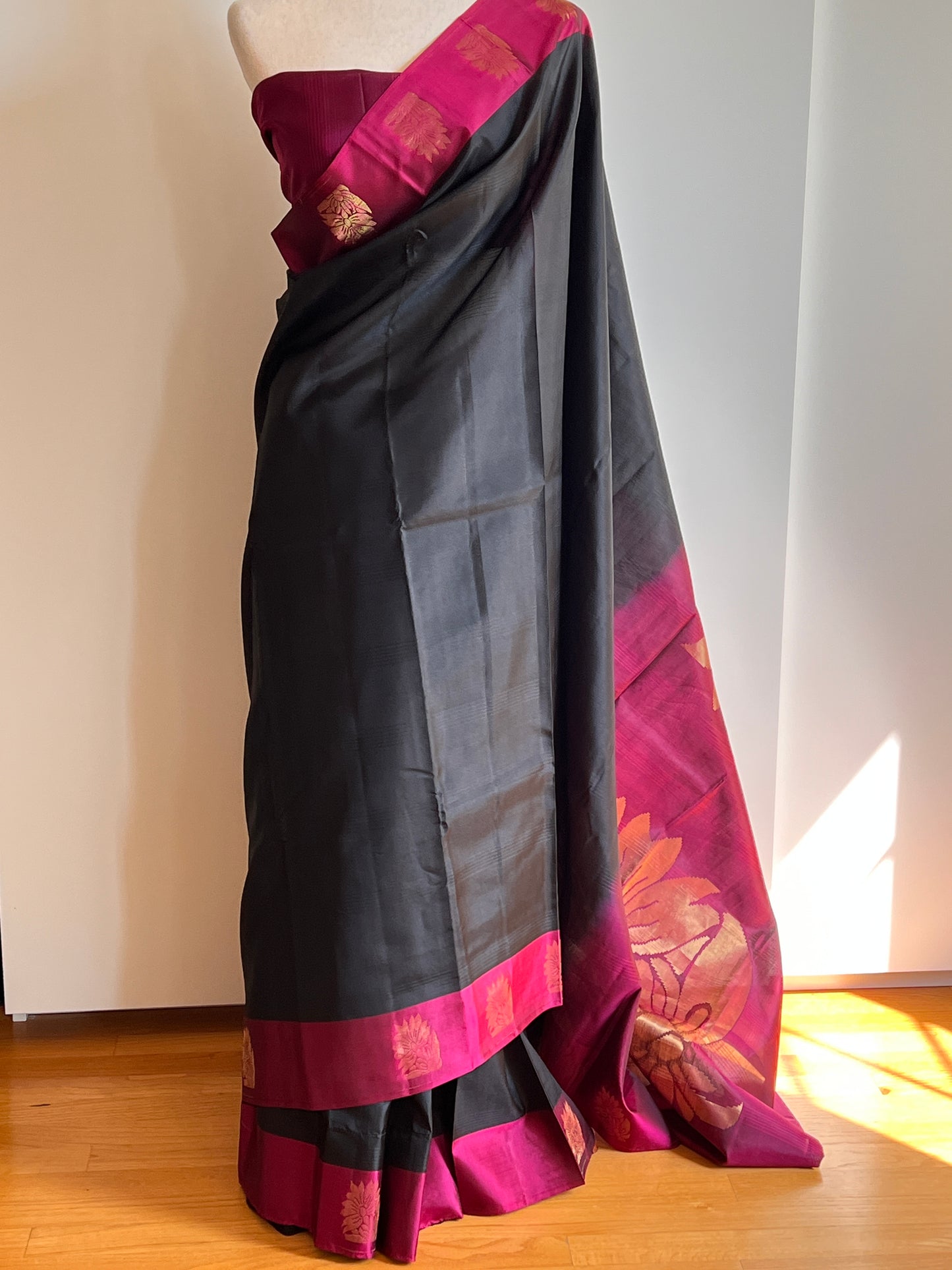 Black Pink Kanjivaram Silk Saree | Partywear Saree | Festive wear Saree | Traditional Saree