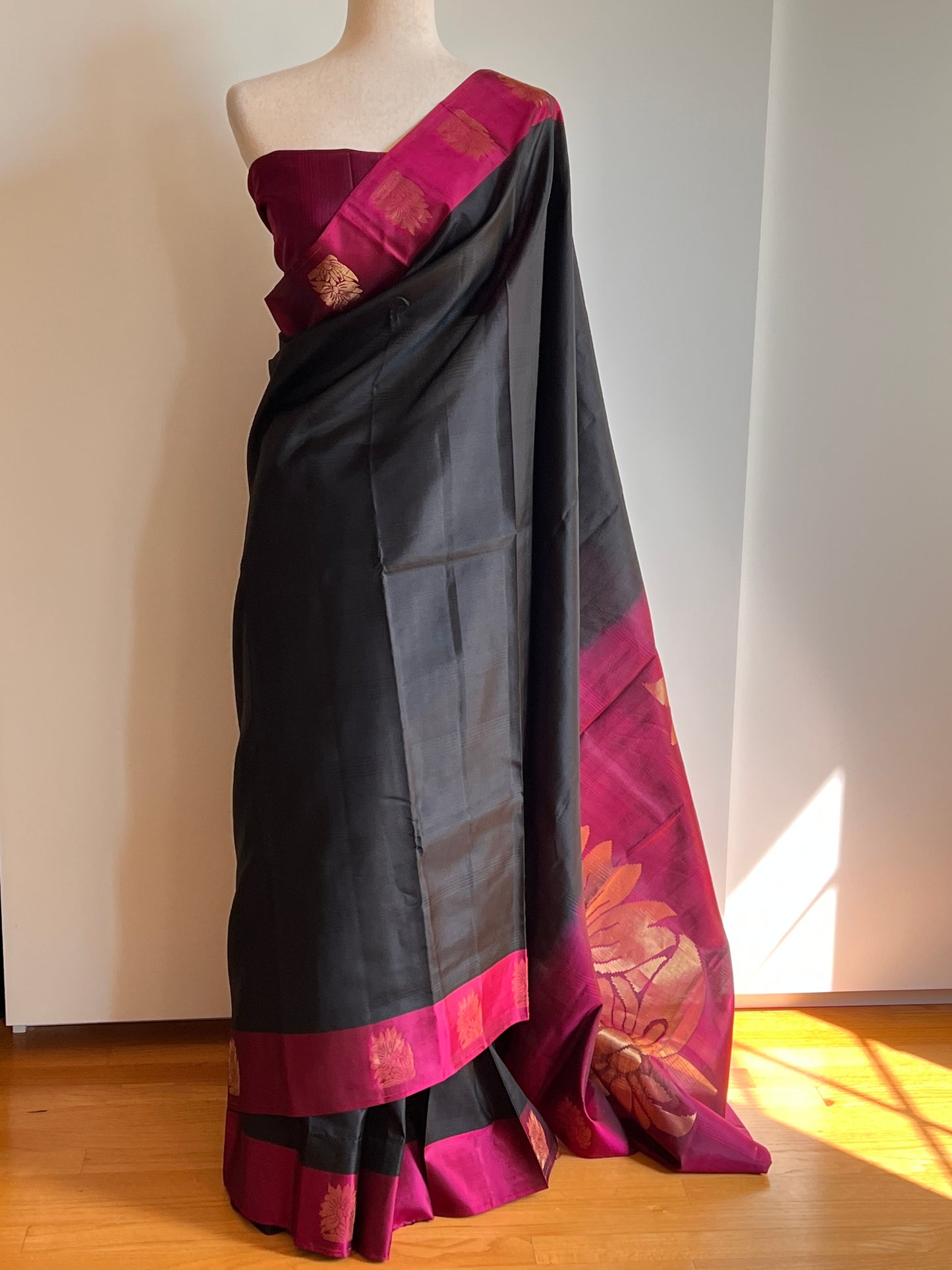 Black Pink Kanjivaram Silk Saree | Partywear Saree | Festive wear Saree | Traditional Saree