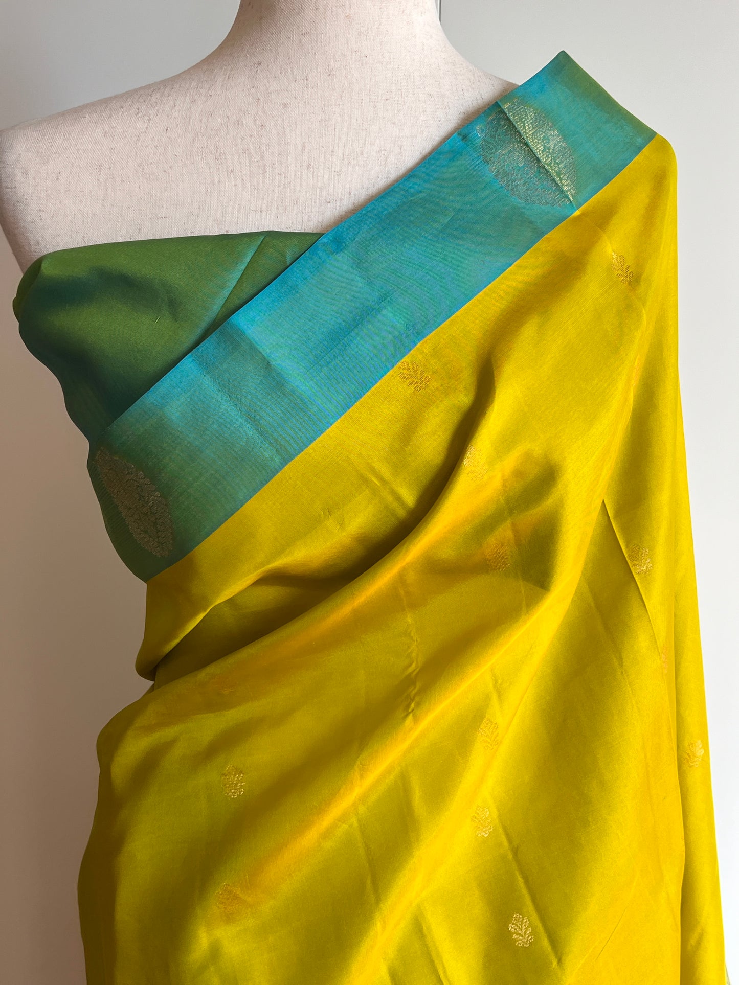 Beautiful Yellow Green Kanjivaram Silk Saree