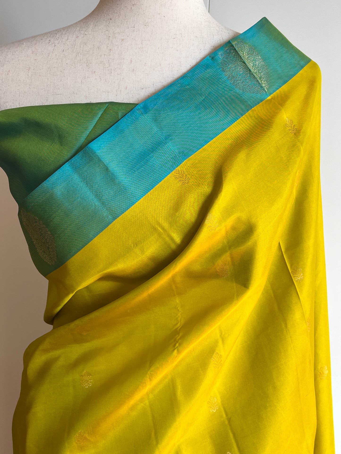 Beautiful Yellow Green Kanjivaram Silk Saree